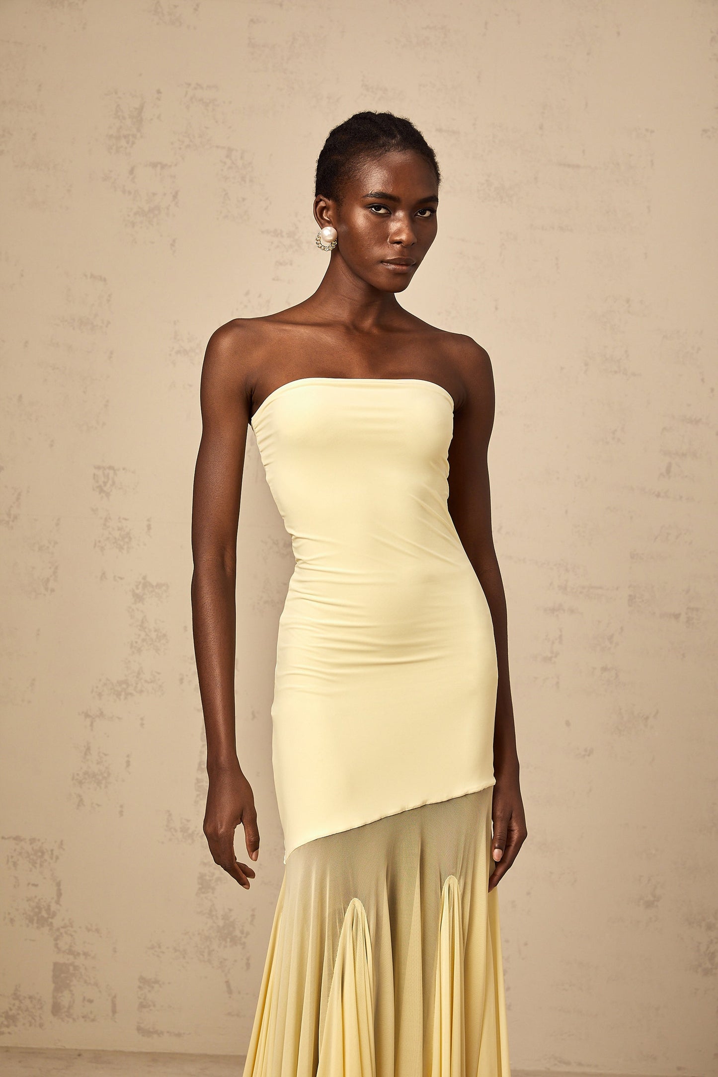 Josiane yellow off-shoulder sheer tulle maxi dress