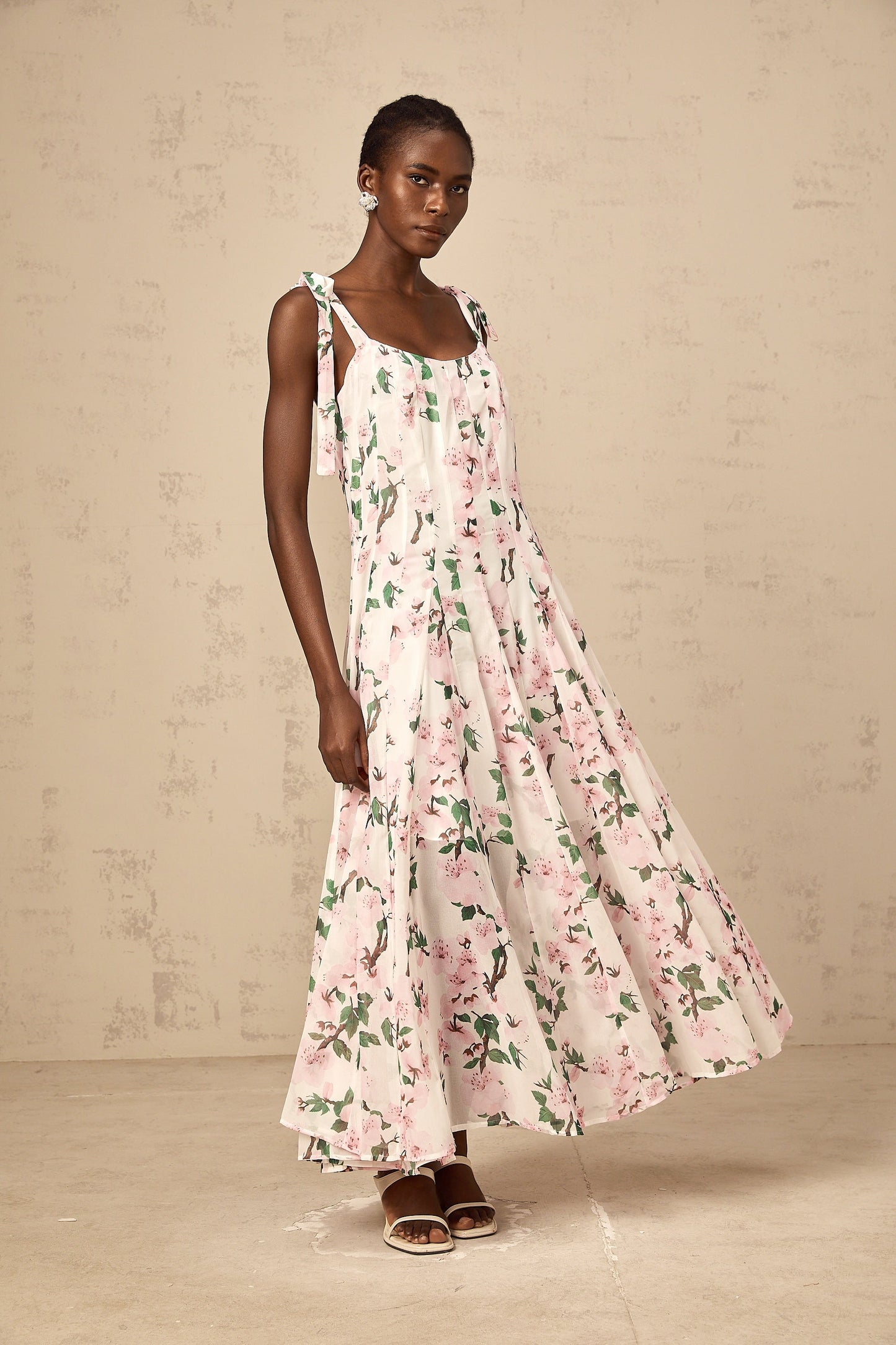 Noèle pink floral-print tied-strap maxi dress