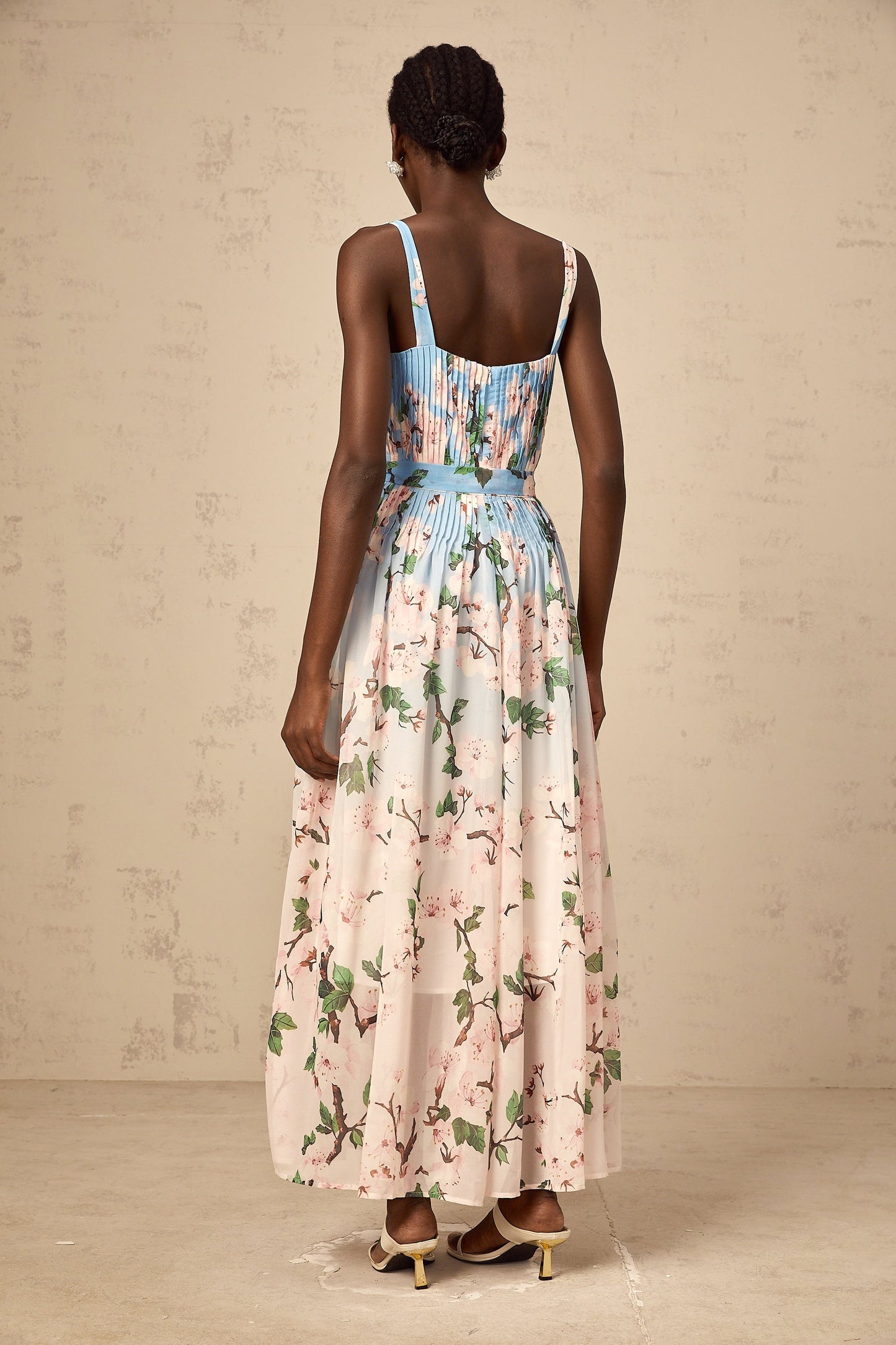 Océane blue floral-print pleated maxi dress