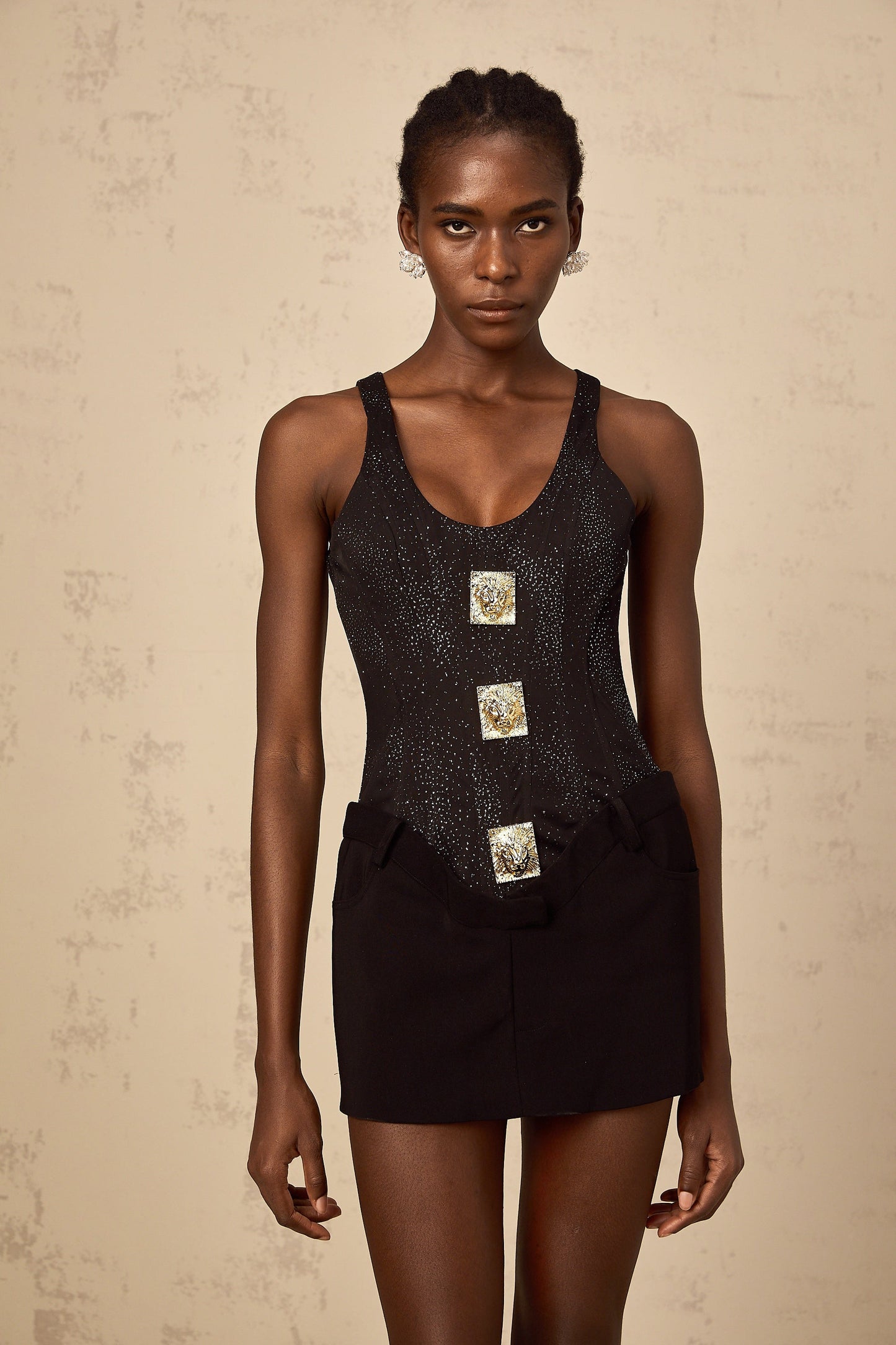 Xaviera black panelled glitter mini dress