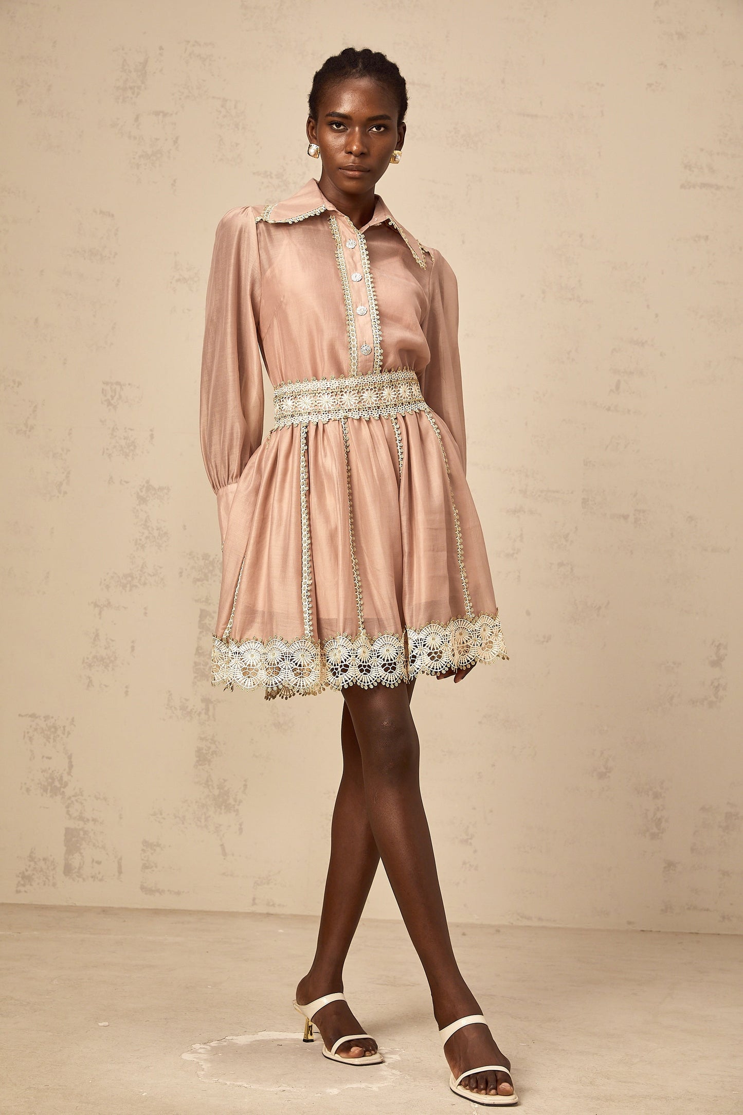 Zazie salmon-pink lace-trim shirt & skirt matching set