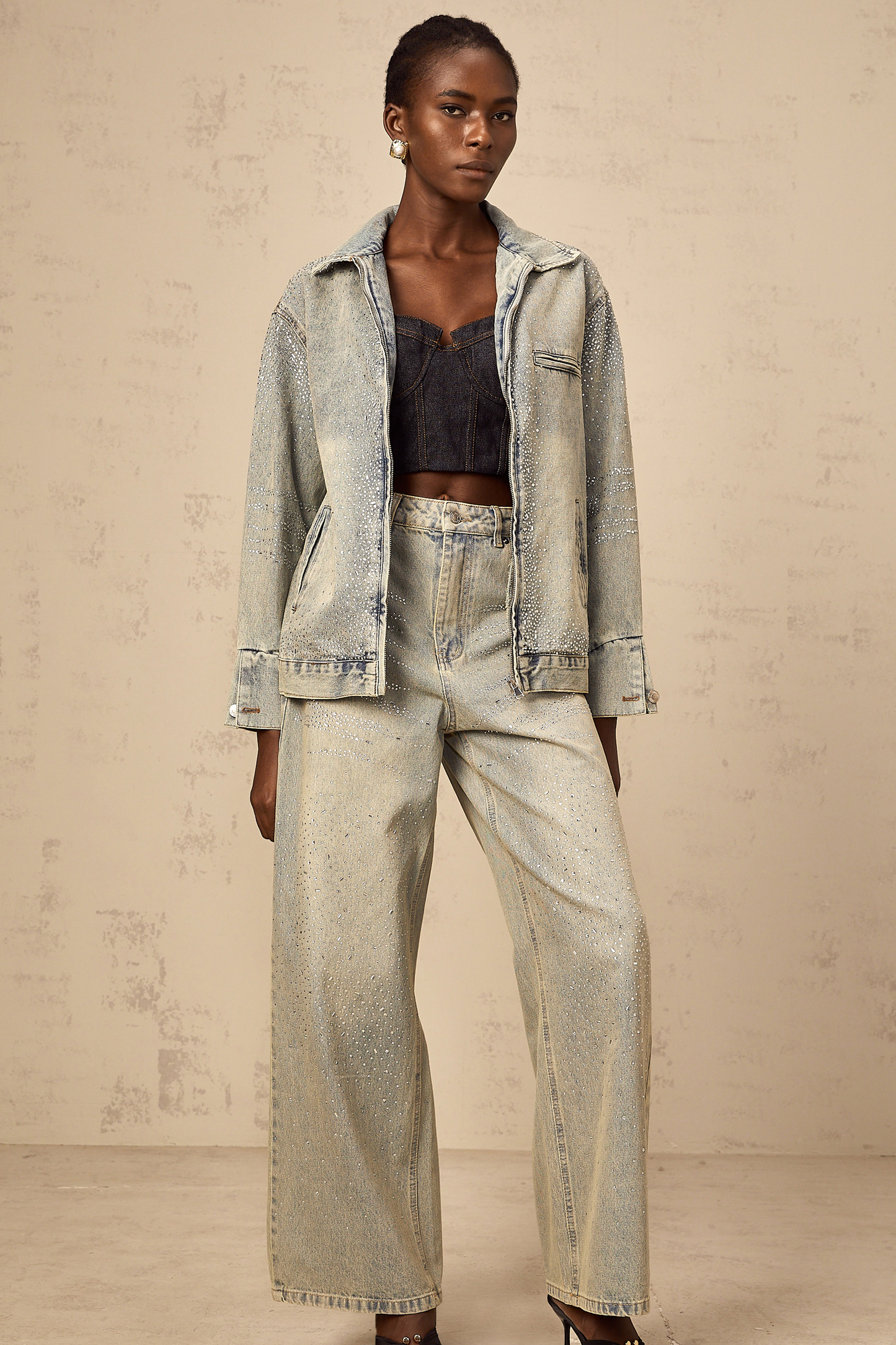 Irina light-blue rhinestone denim jacket