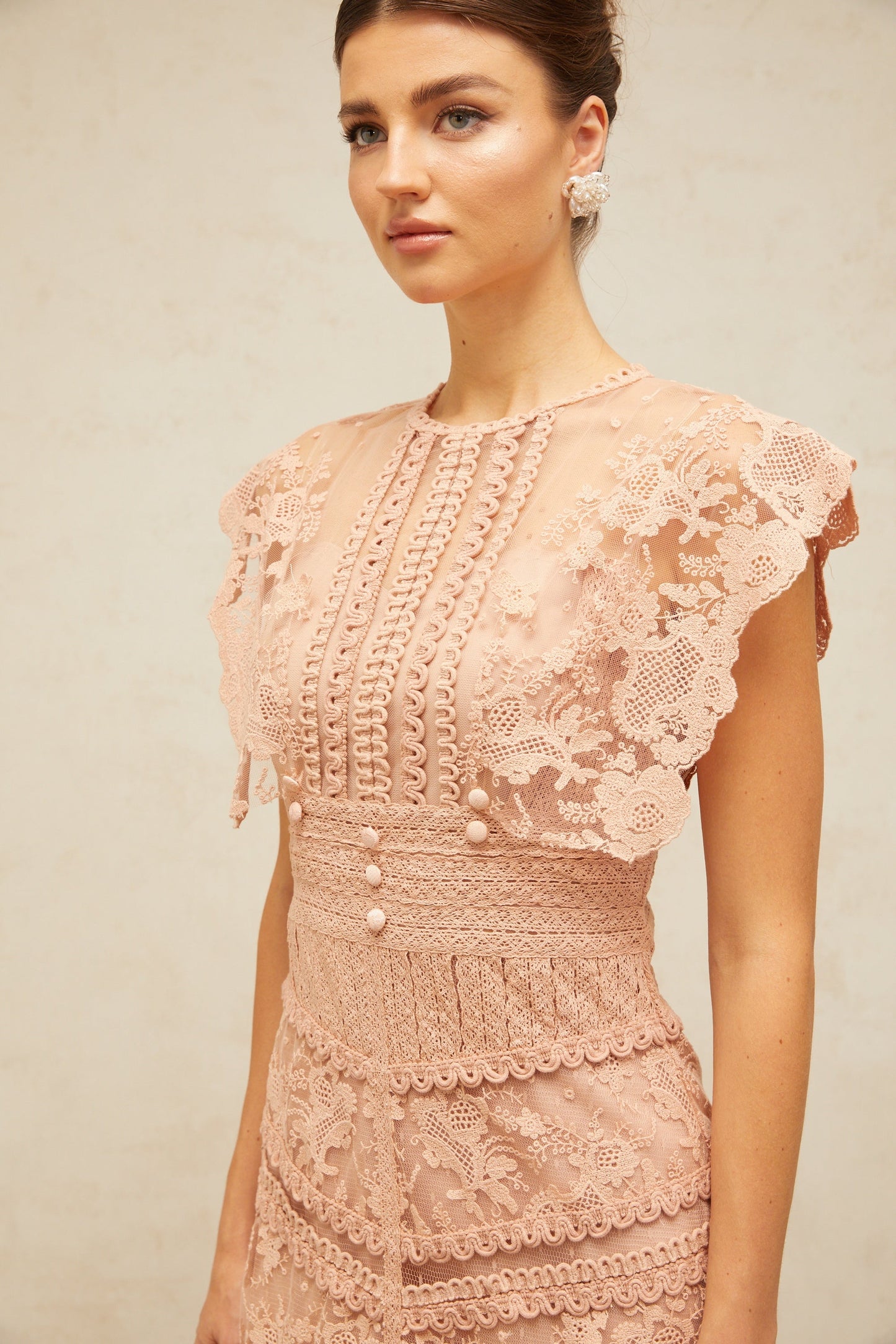 Fleur floral-embroidered lace midi dress in Pink