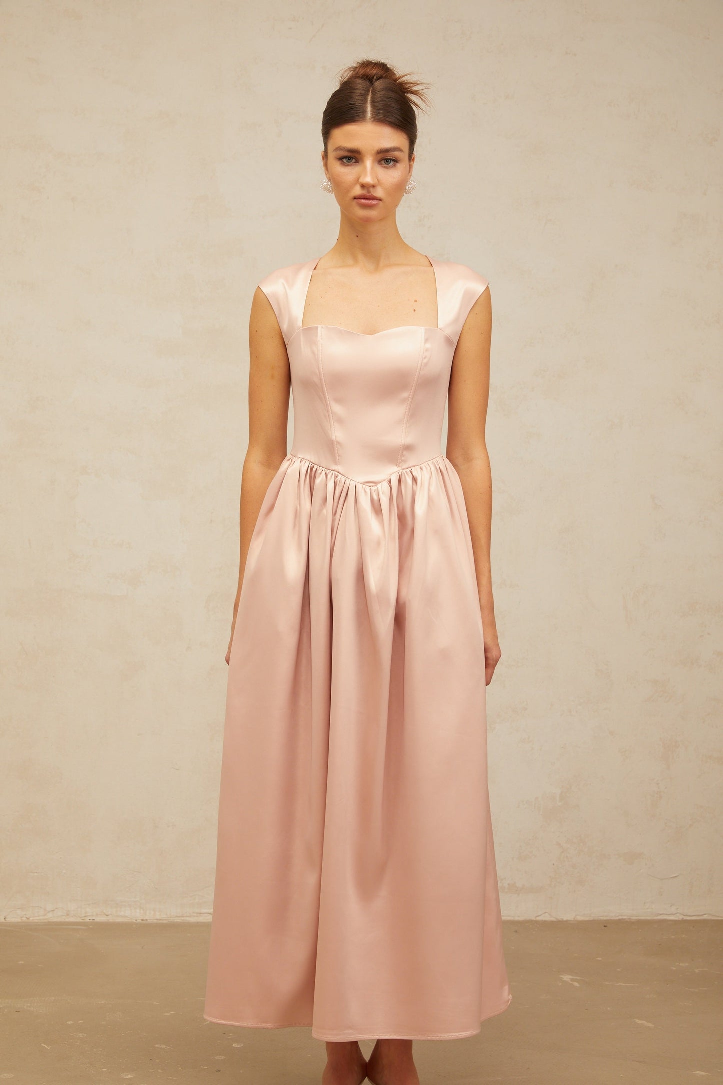 Madeleine pink A-line satin midi dress