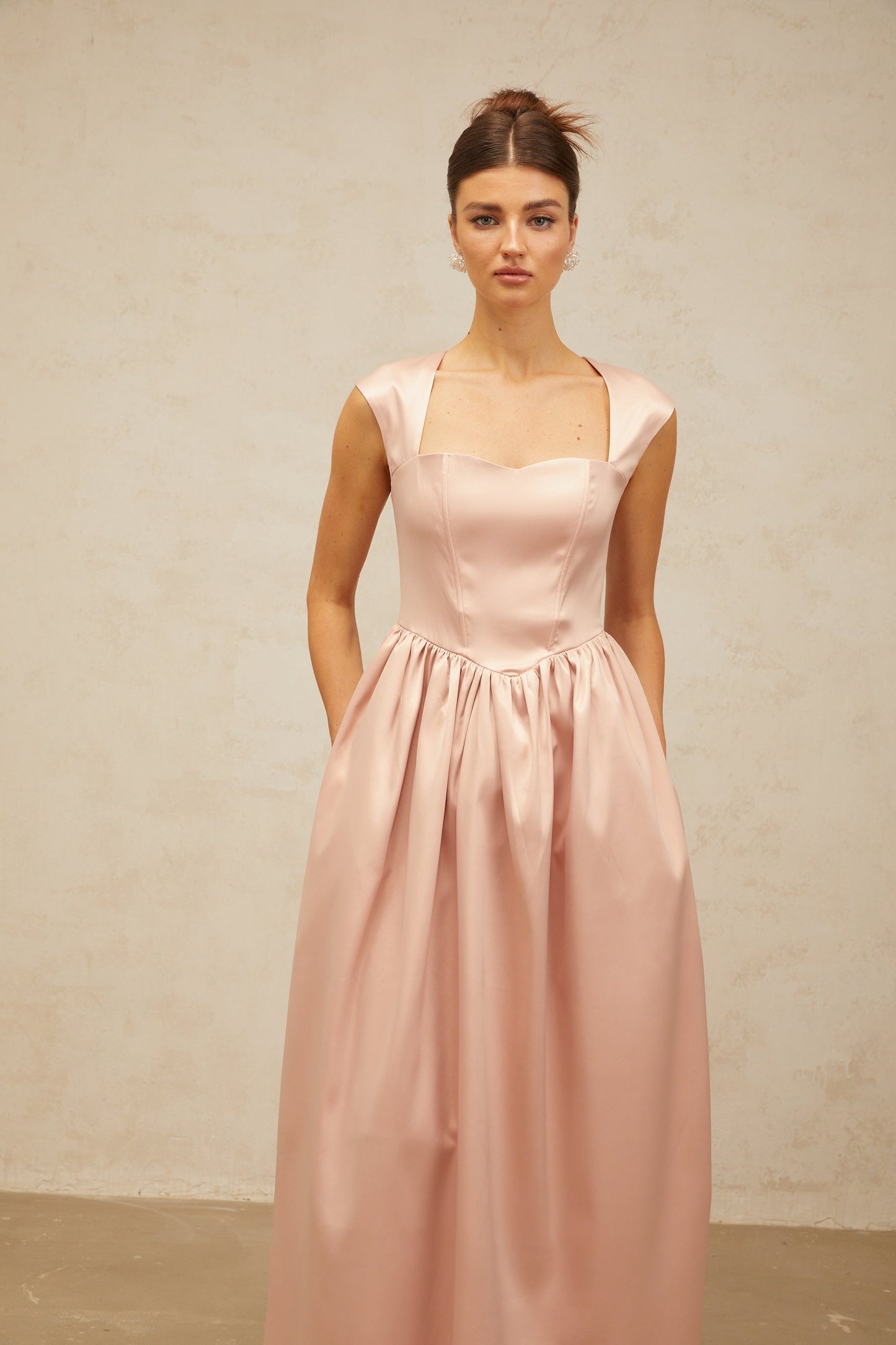 Madeleine pink A-line satin midi dress