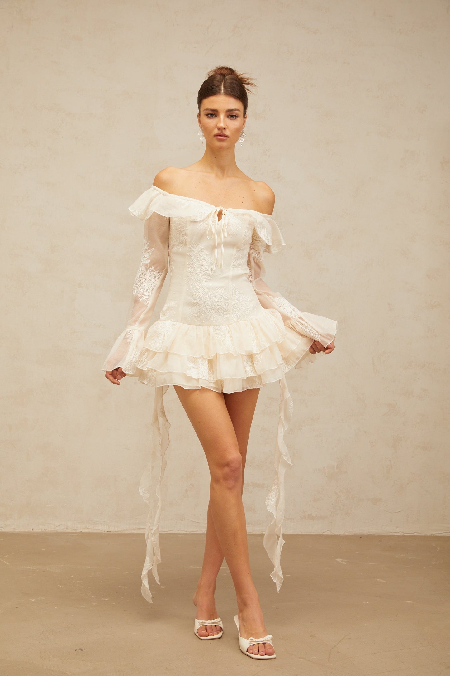 Désirée white off-shoulder embroidered mini dress