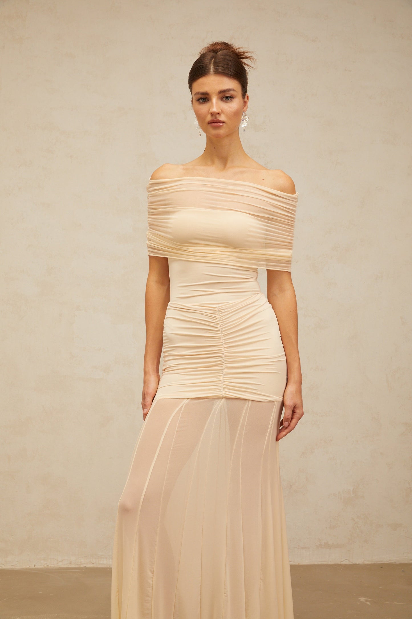 Ninon neutrals tulle-panel smocked maxi dress