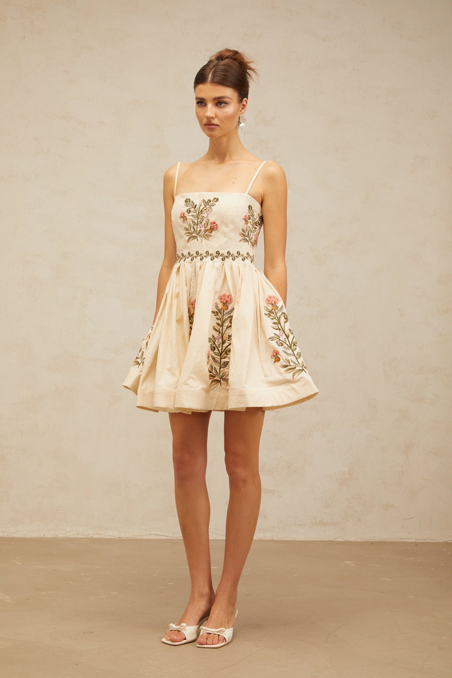 Noémie flower embroidered flared mini dress