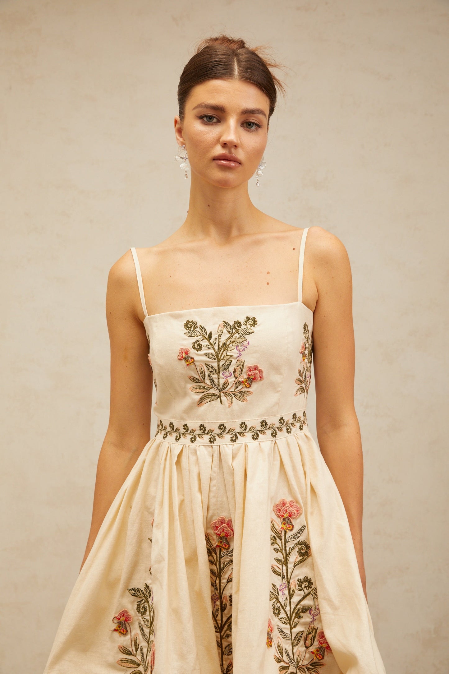 Noémie flower embroidered flared mini dress