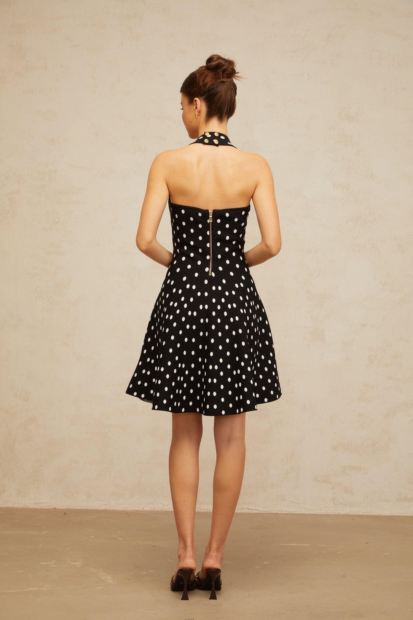 Sandrine black polka-dot knit mini dress