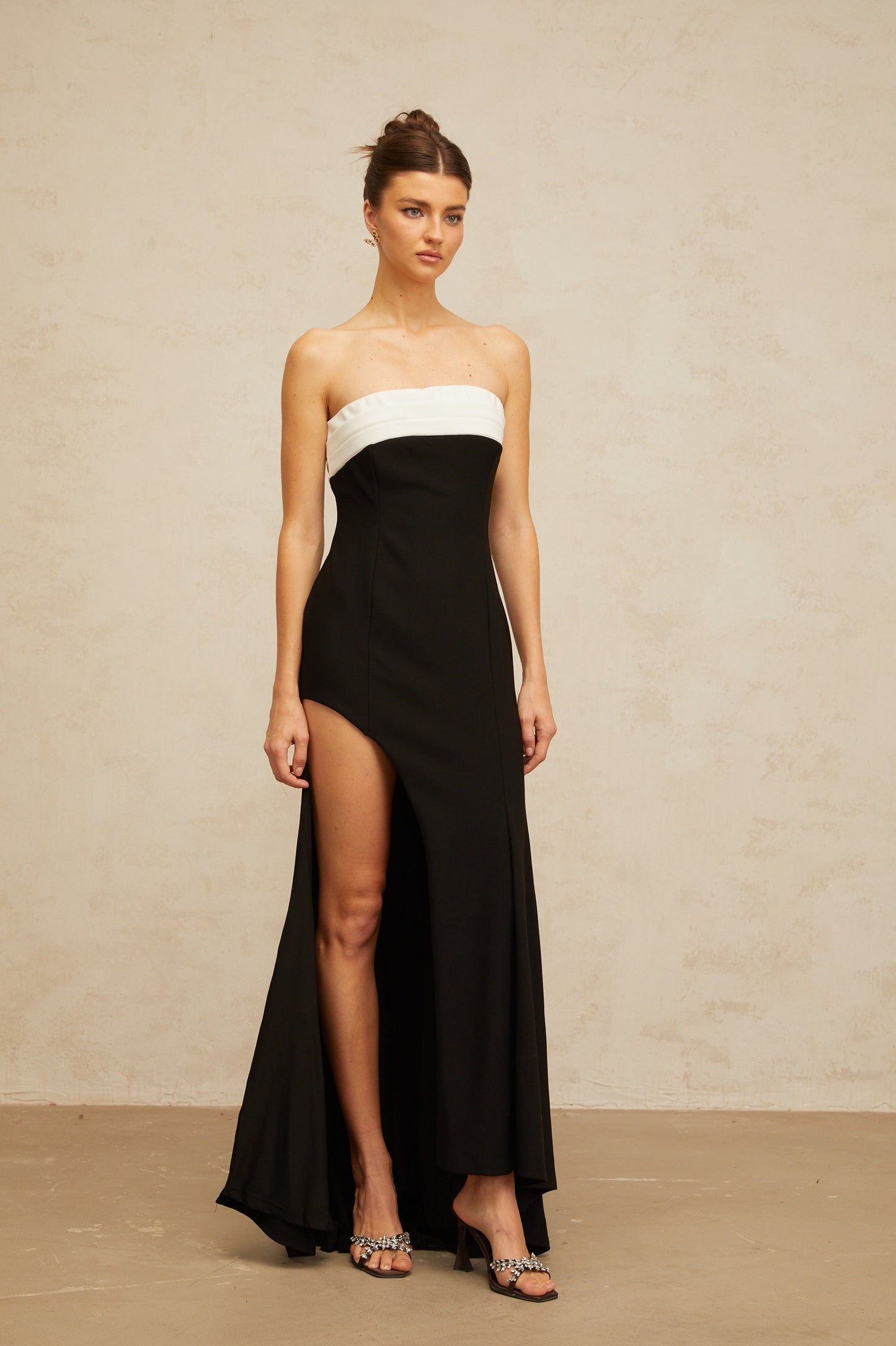 Yasmine black color-block off-shoulder maxi dress