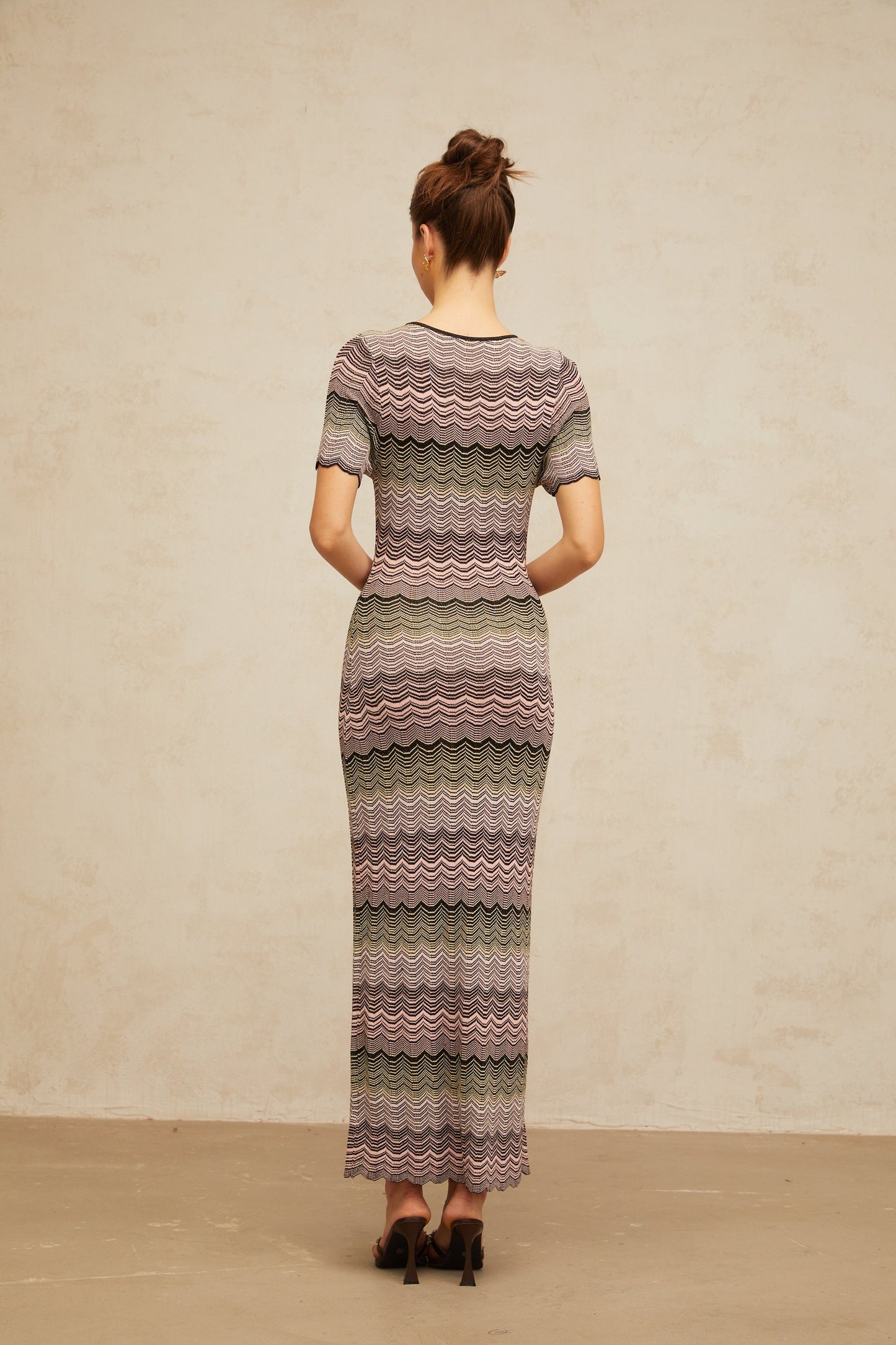 Louane pink wavy-crochet knit maxi dress