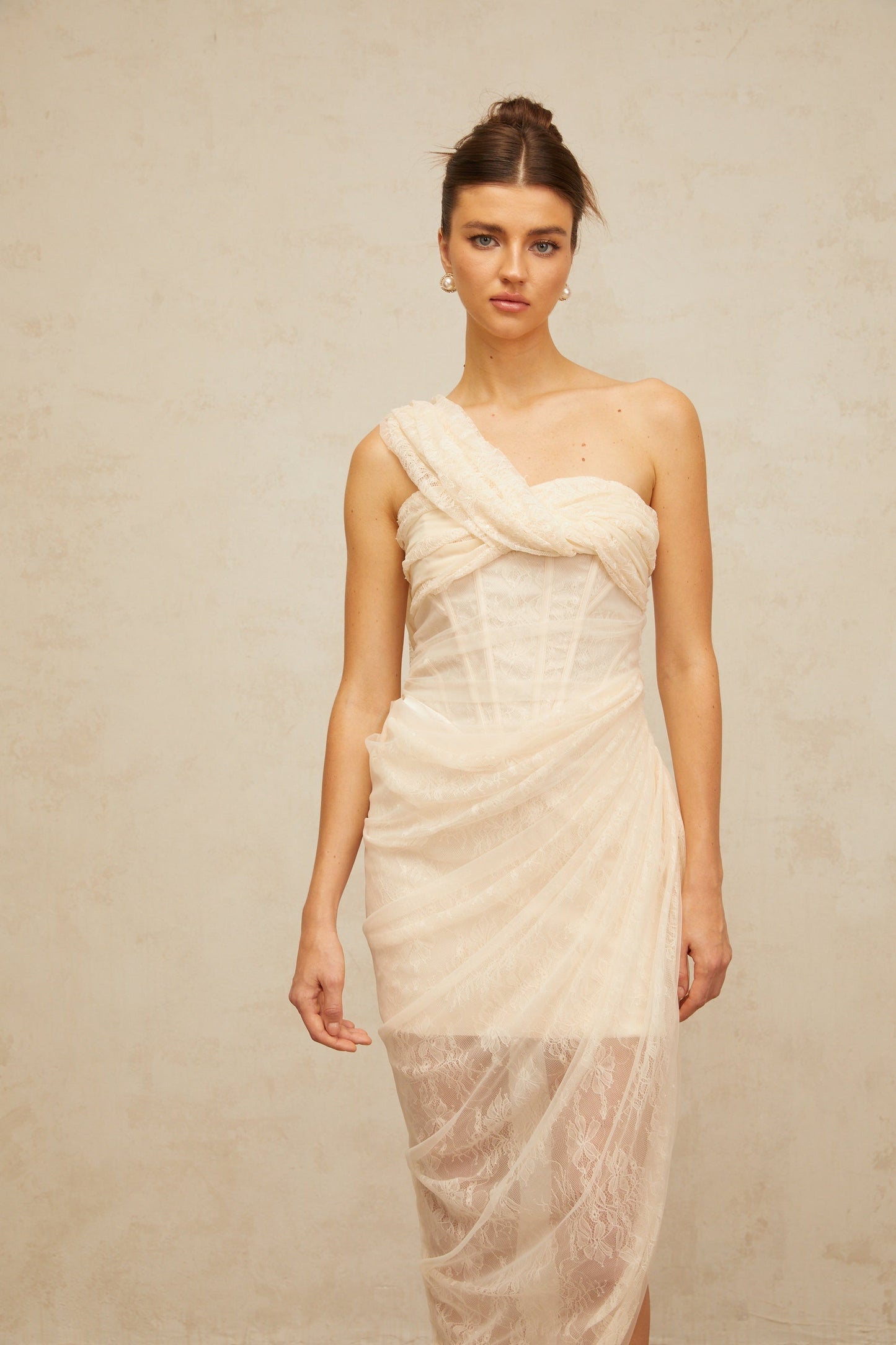 Pétunia gathered tulle-panel floral-lace midi dress