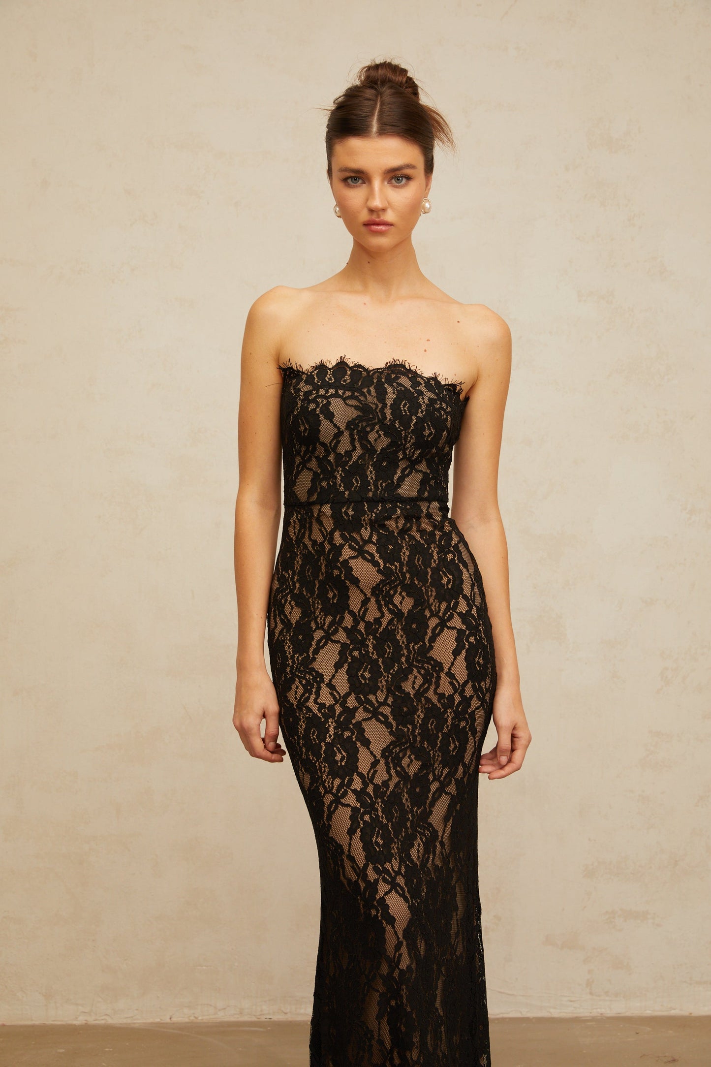 Ivonne black floral-lace mermaid maxi dress
