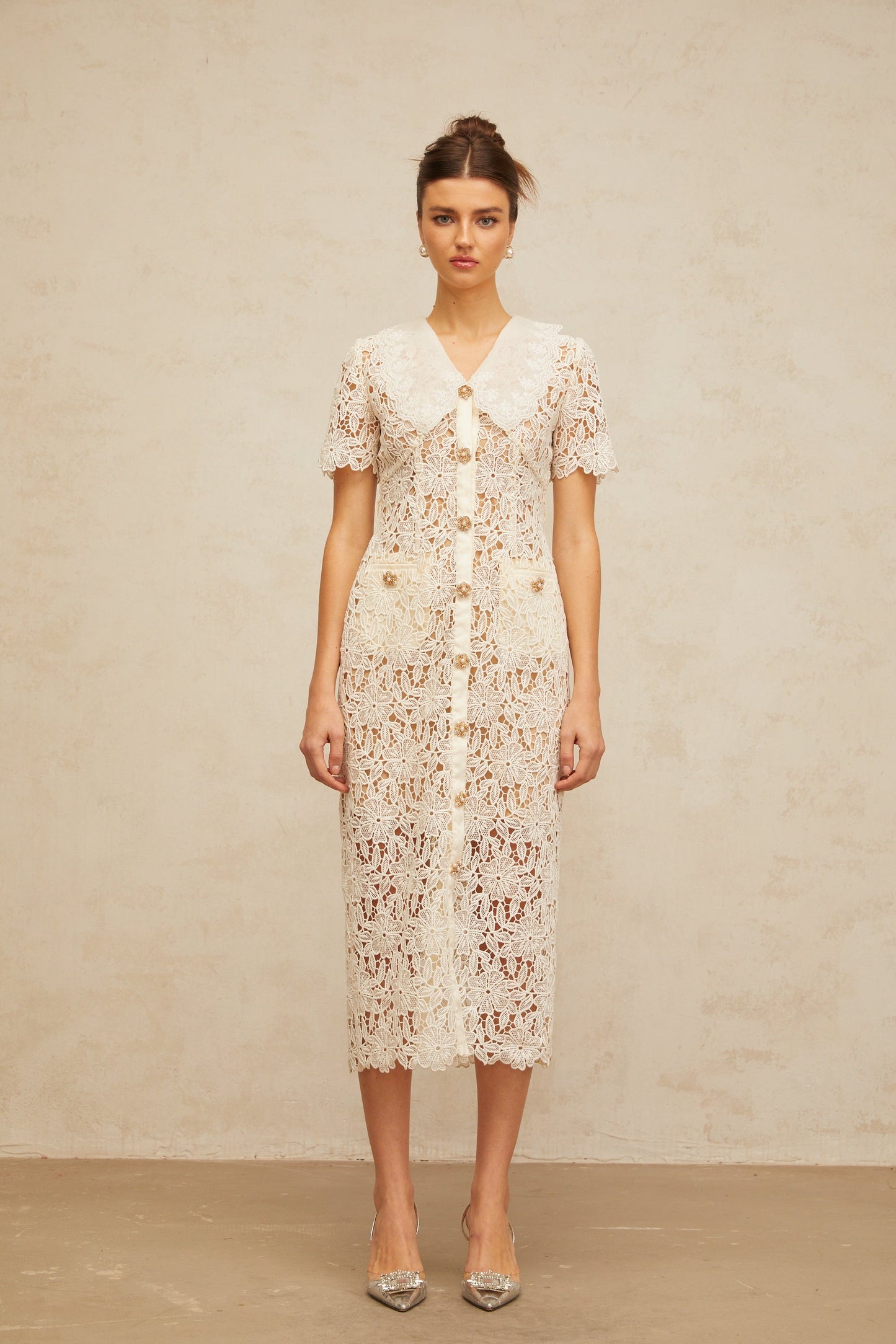 Sophie off-white corded-lace midi dress