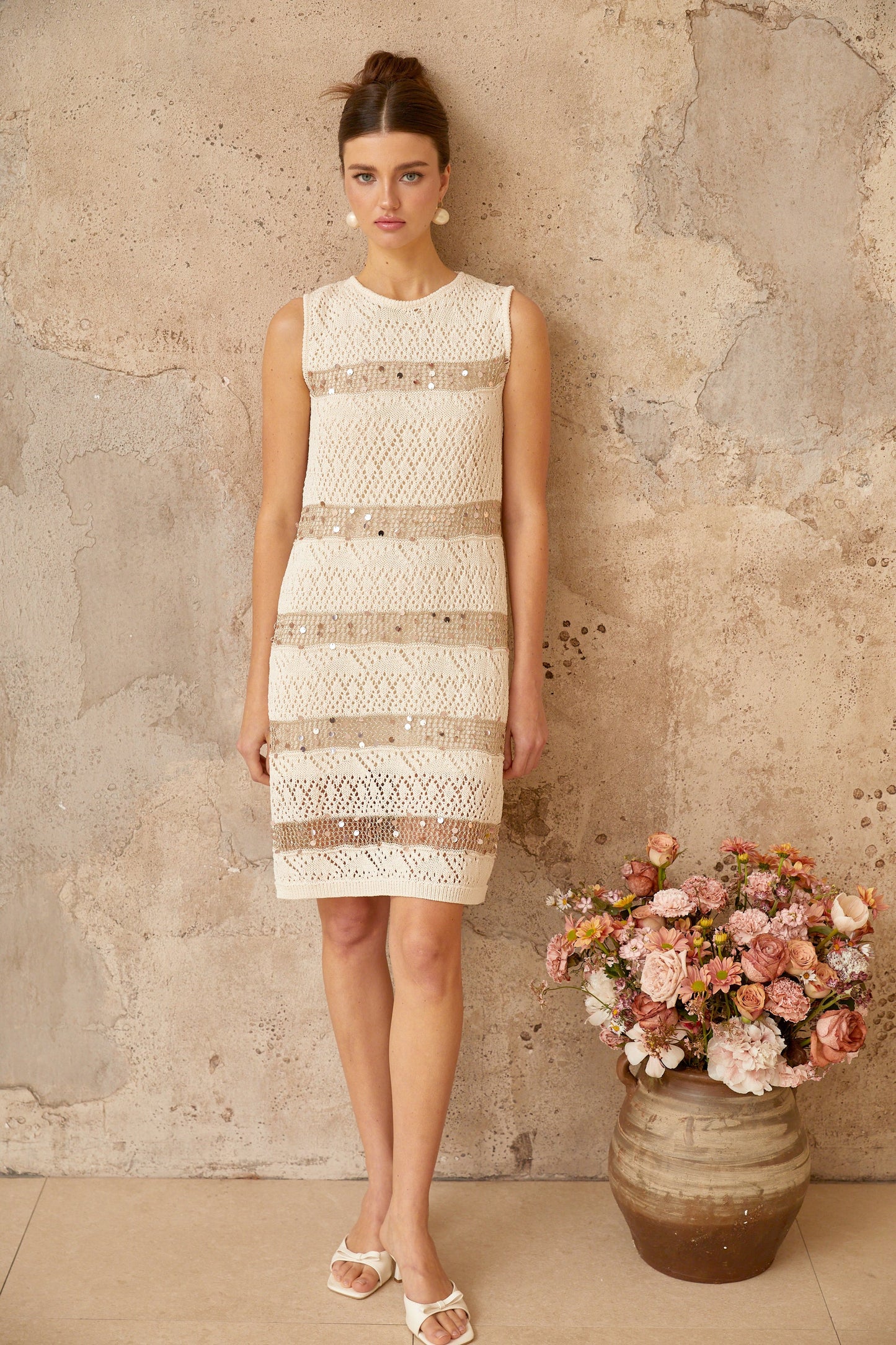 Colette off-white sequined crochet-knit mini dress