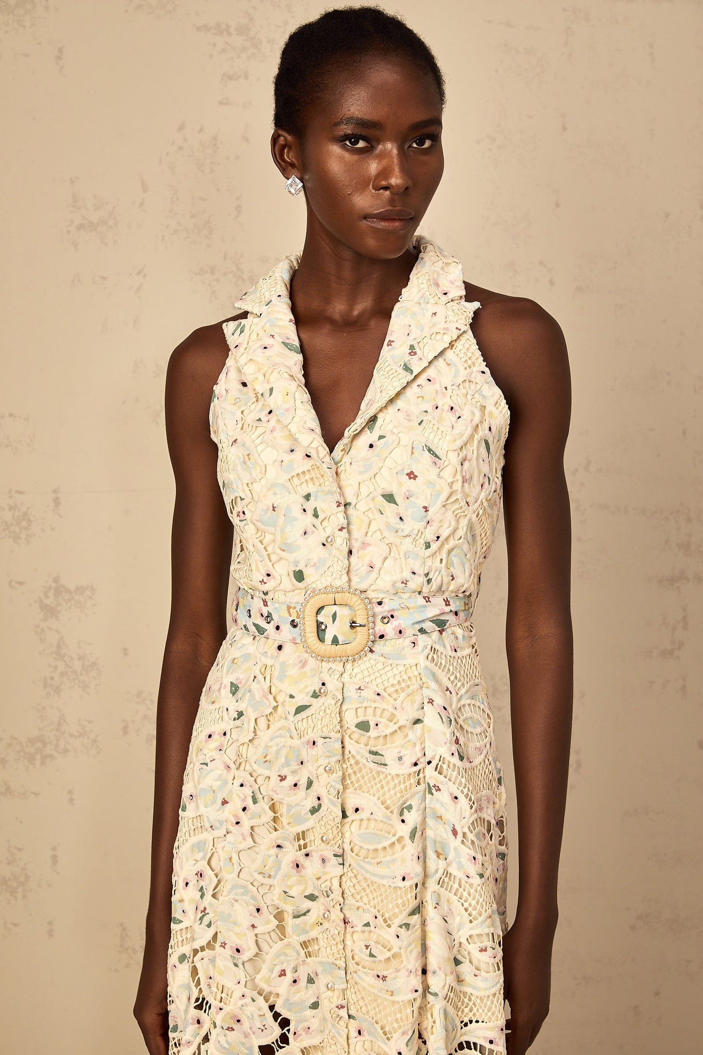 Avril Floral Embroidered Cut-Out Midi Dress