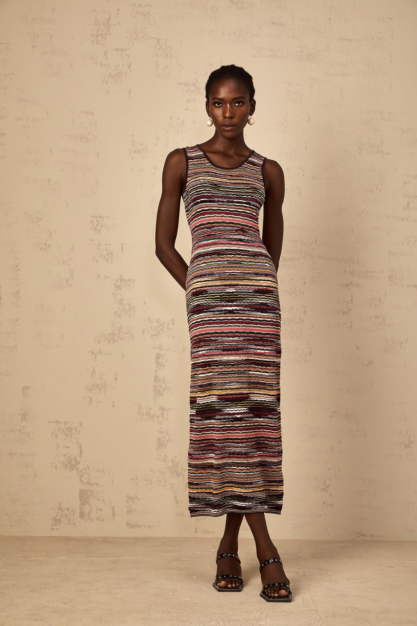 Quentin Purple Striped Crochet Knit Midi Dress