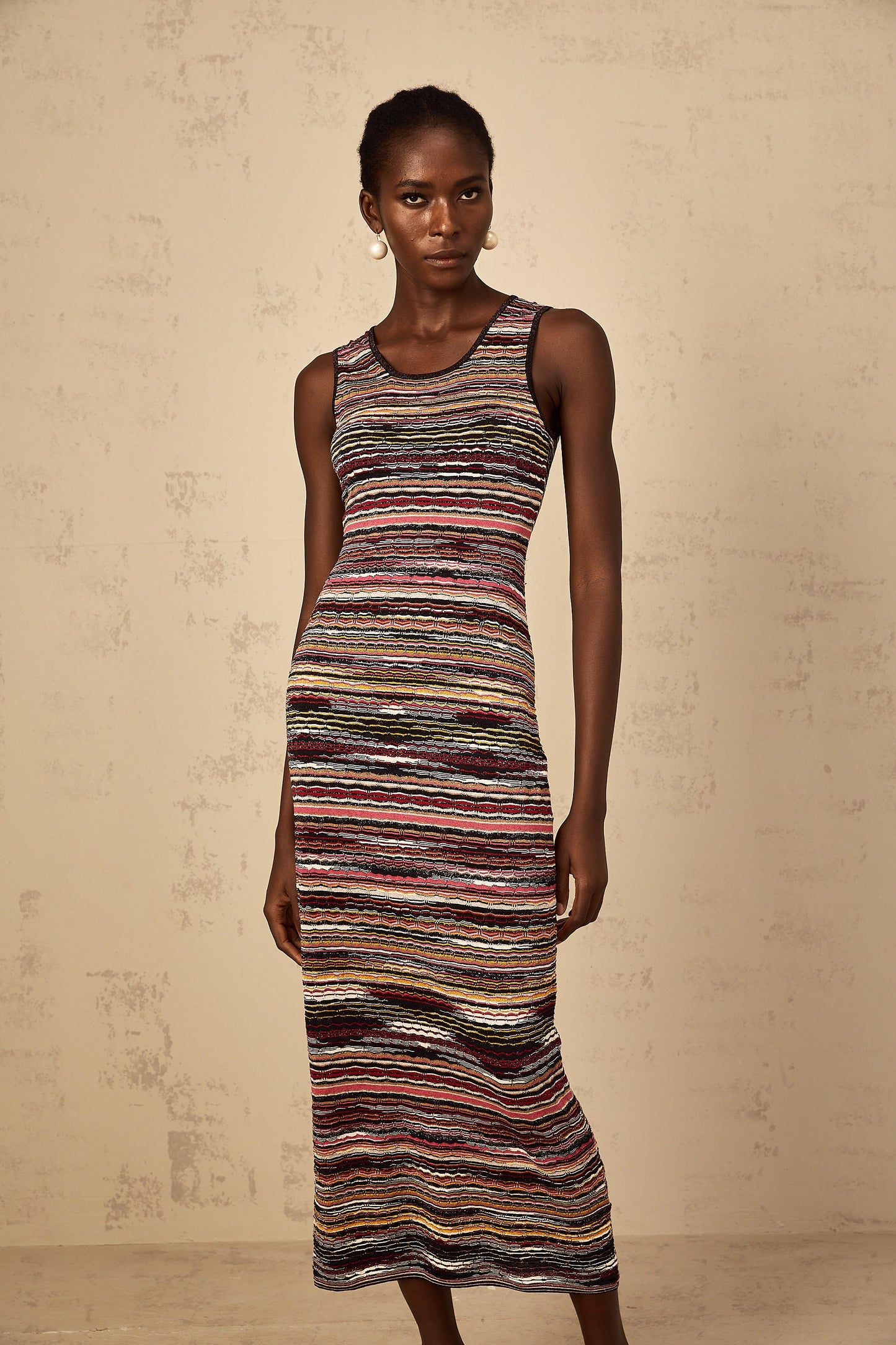 Quentin Purple Striped Crochet Knit Midi Dress