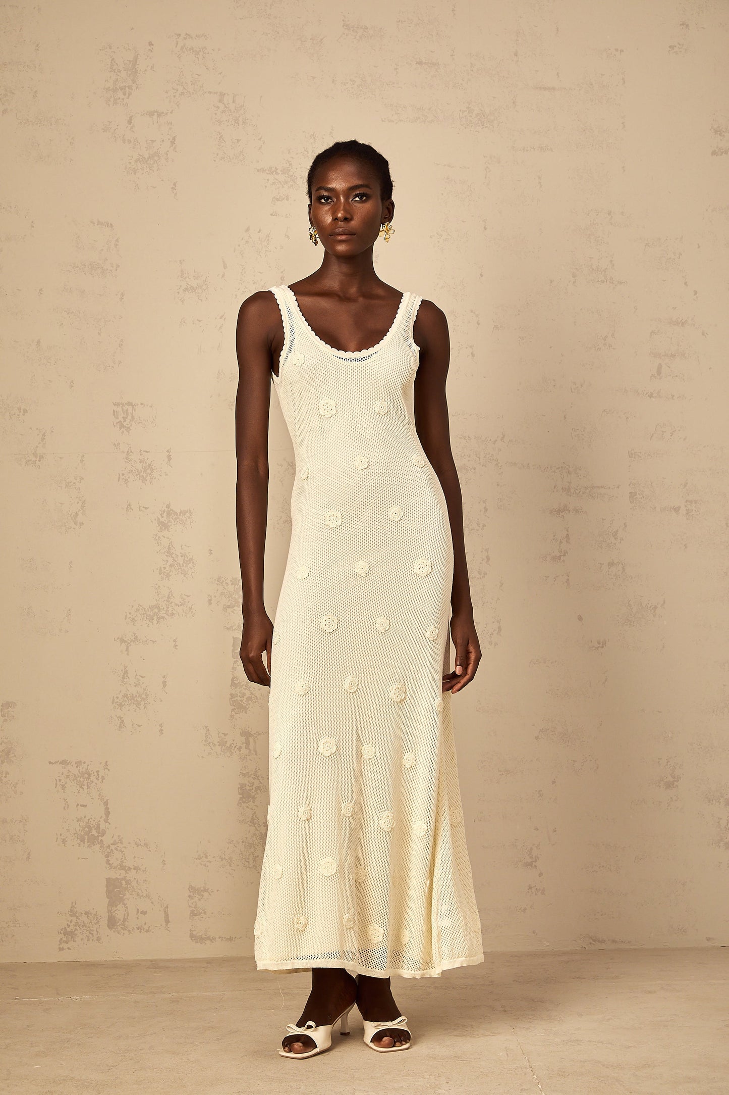 Eléonore Floral Embroidered Crochet Knit Maxi Dress