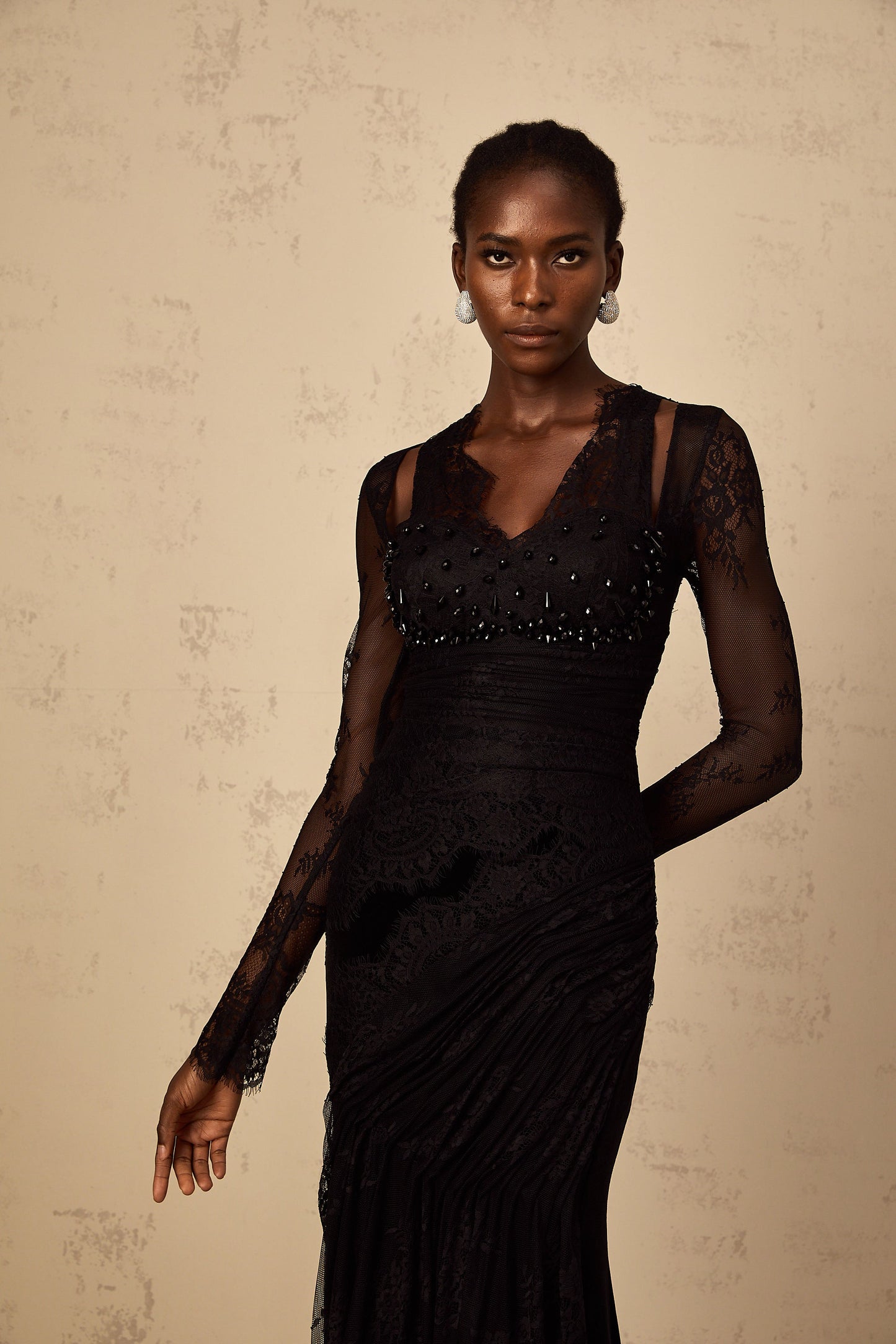 Ursula black floral-lace mermaid maxi dress