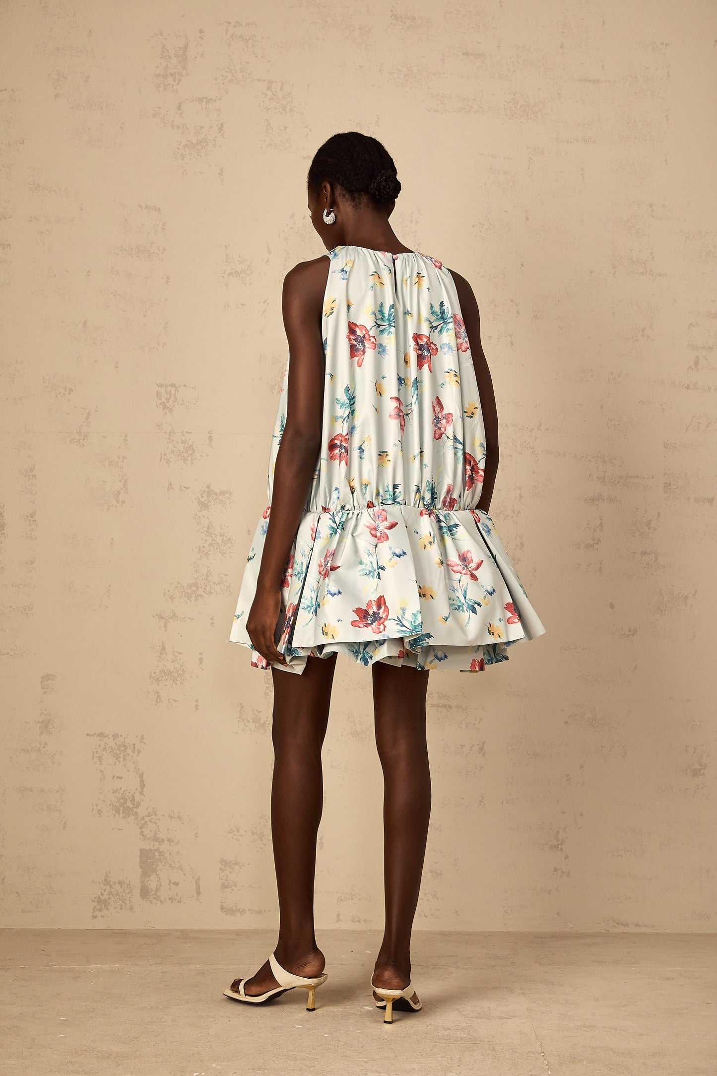 Wendy Green Floral Print Shirred Mini Dress