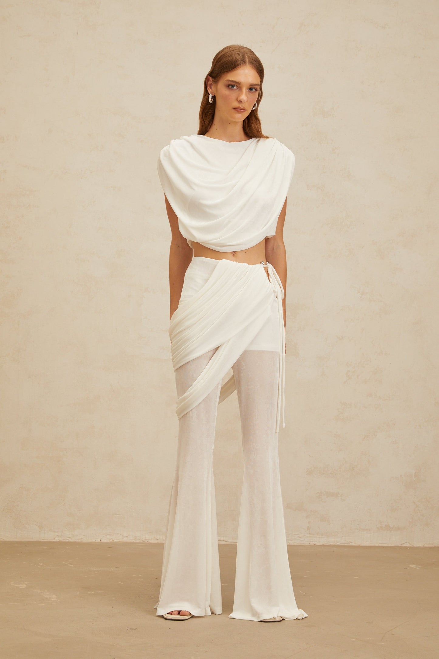Dulcie White Asymmetrical Ruched Matching Set