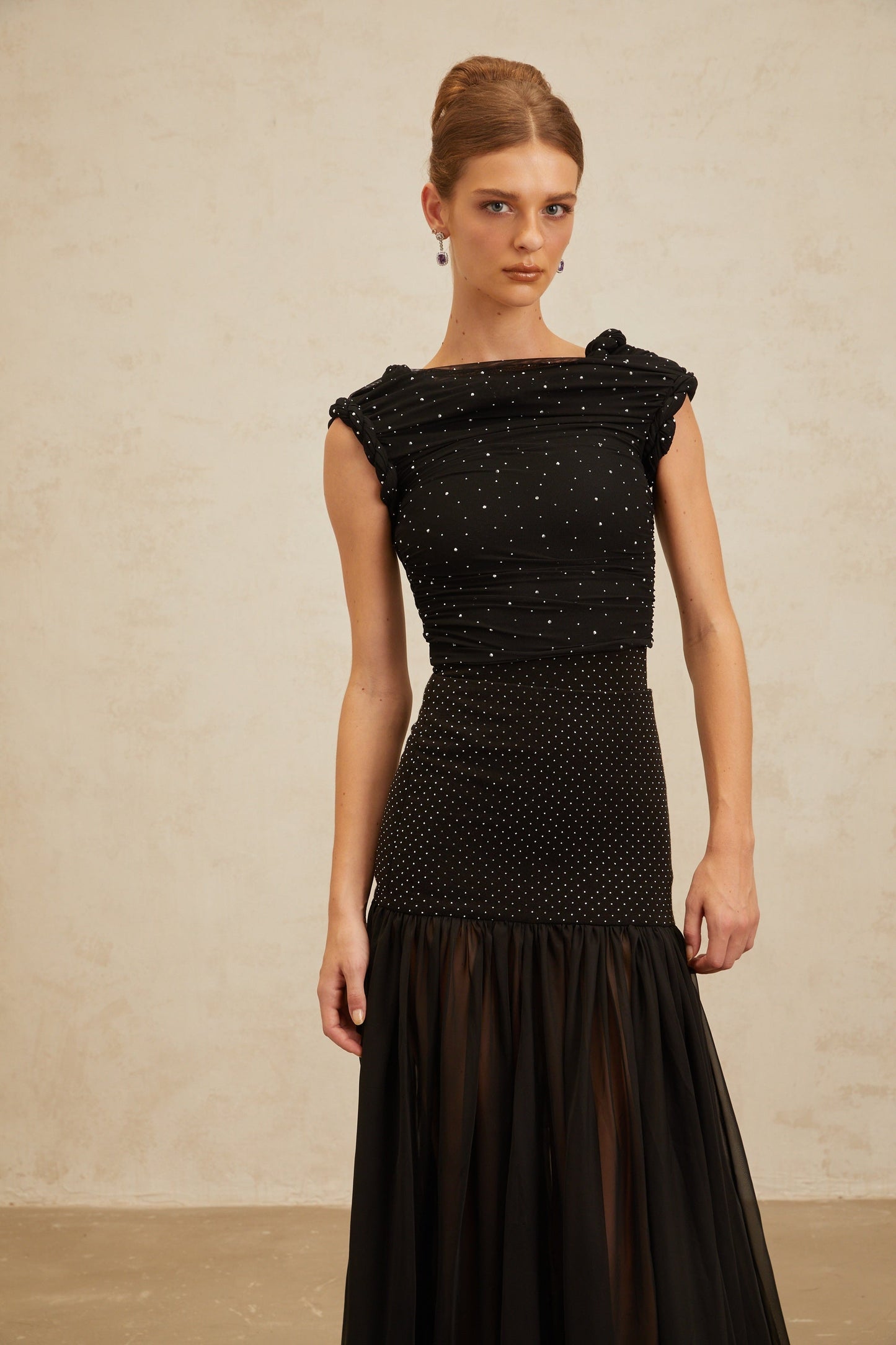 Diane Black Embellished Ruched Crop Top