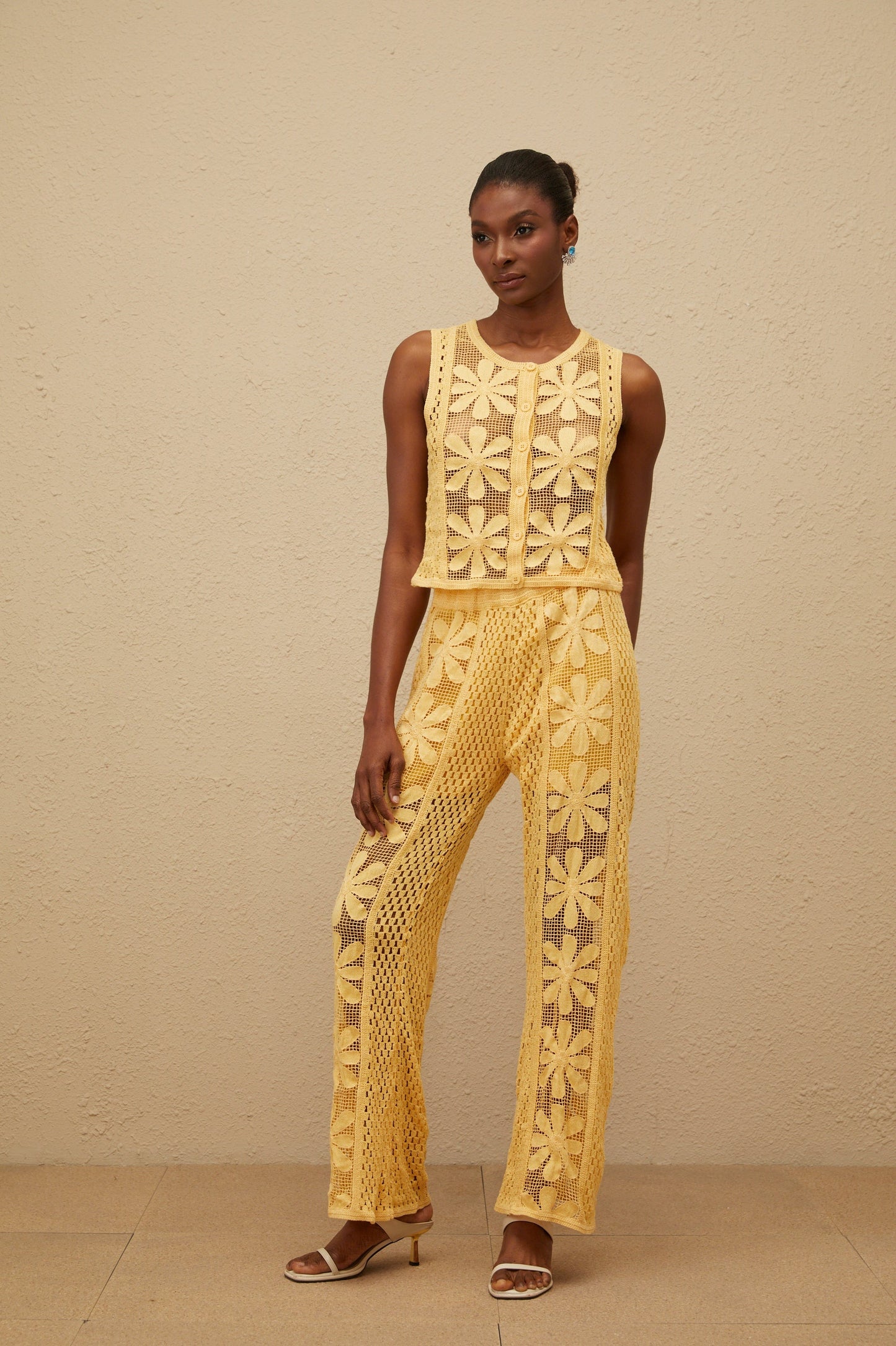 Vivienne Yellow Floral Crochet Knit Co-ord Set