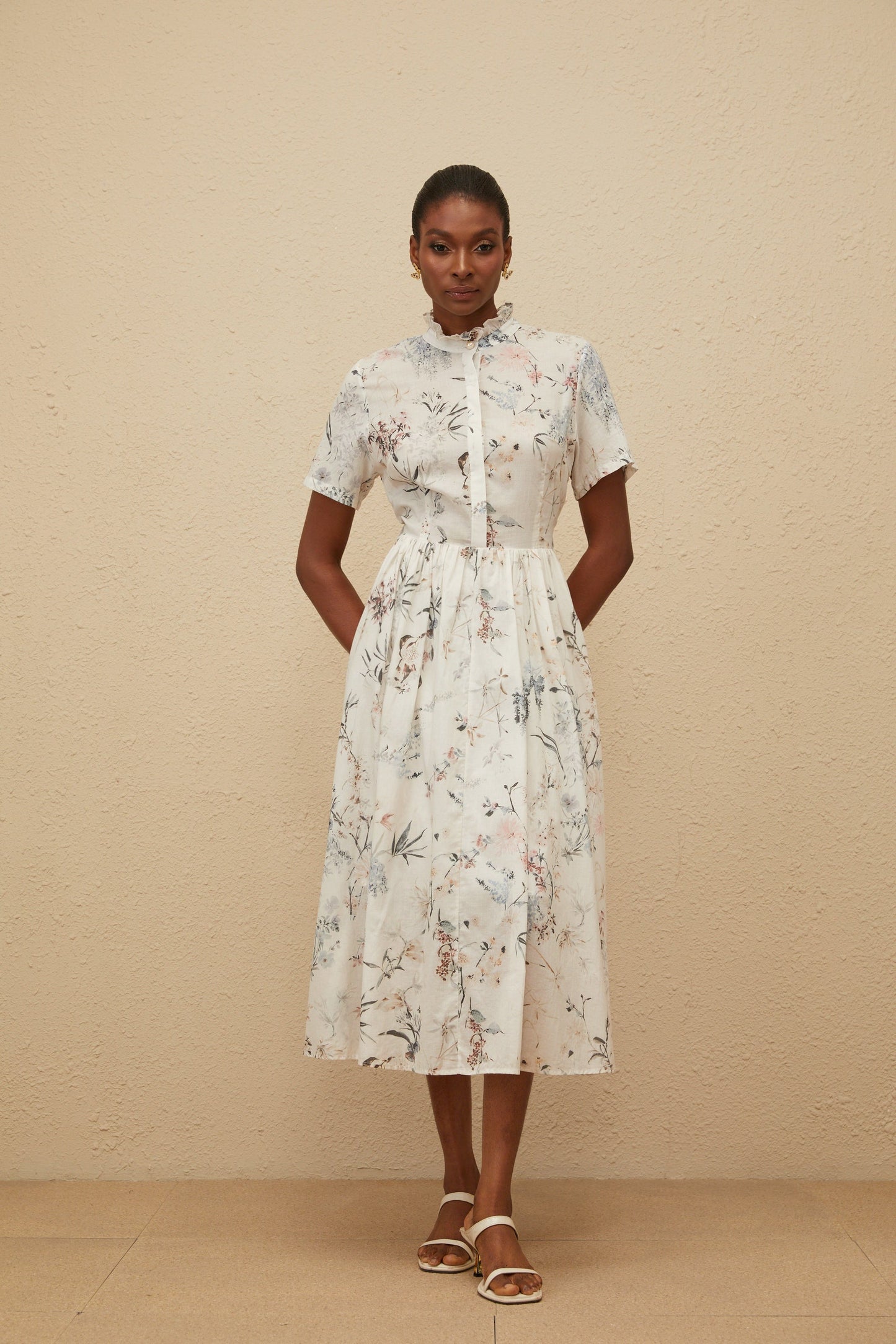 Héloïse White Floral Print Summer Midi Dress
