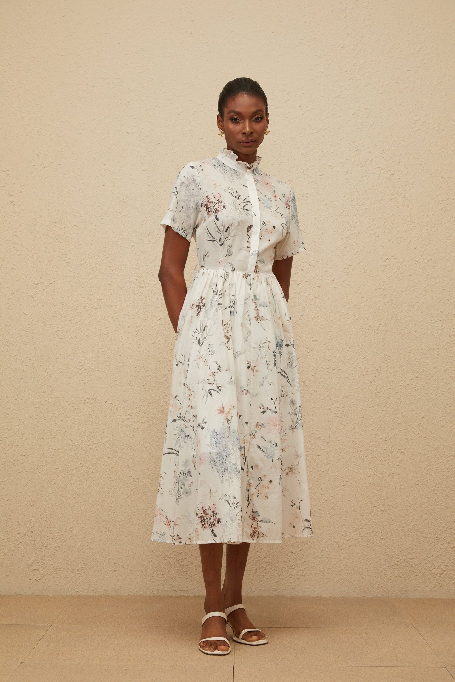 Héloïse White Floral Print Summer Midi Dress