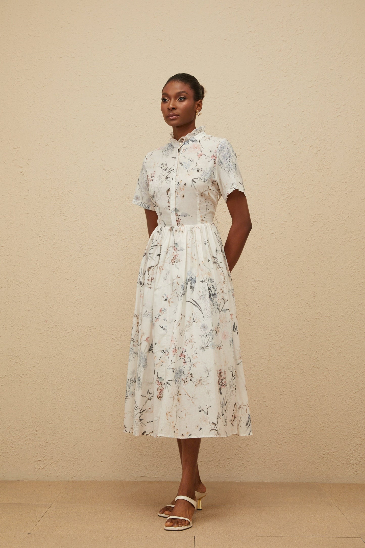 Héloïse White Floral Print Summer Midi Dress
