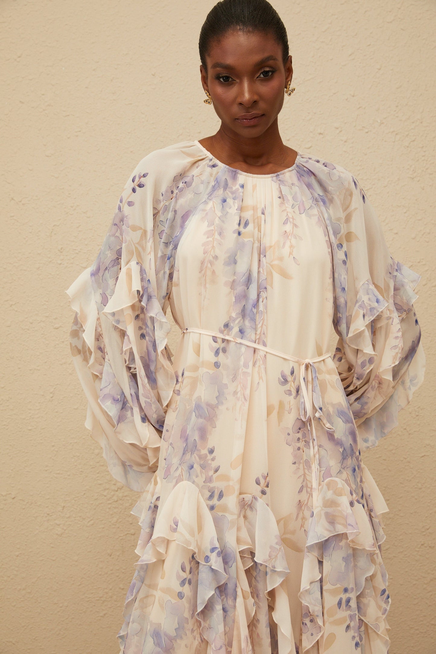 Yara Ruffled Floral Print Midi Dress