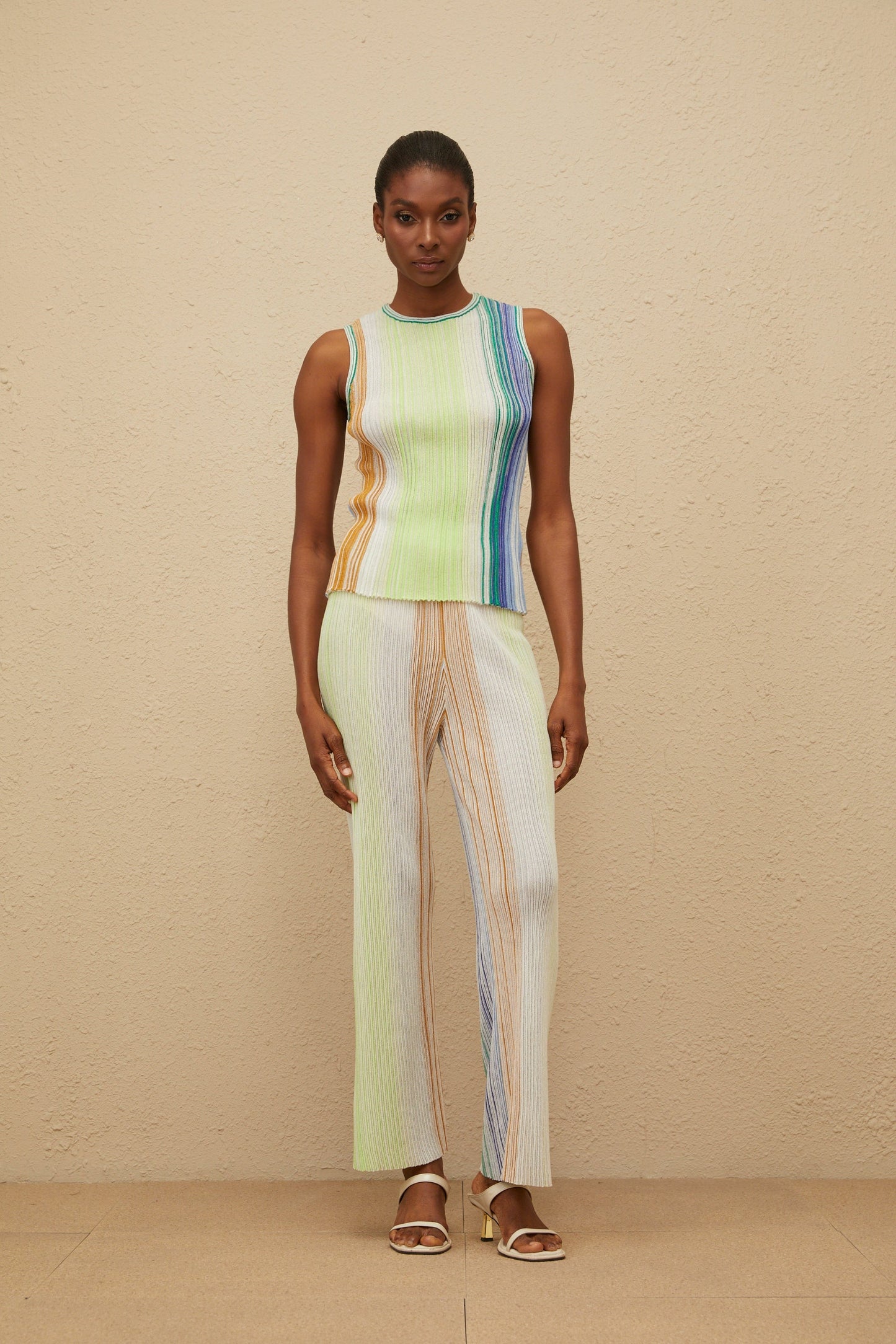 Ulysse Green Glitter Pleated Knit Top & Trousers Set