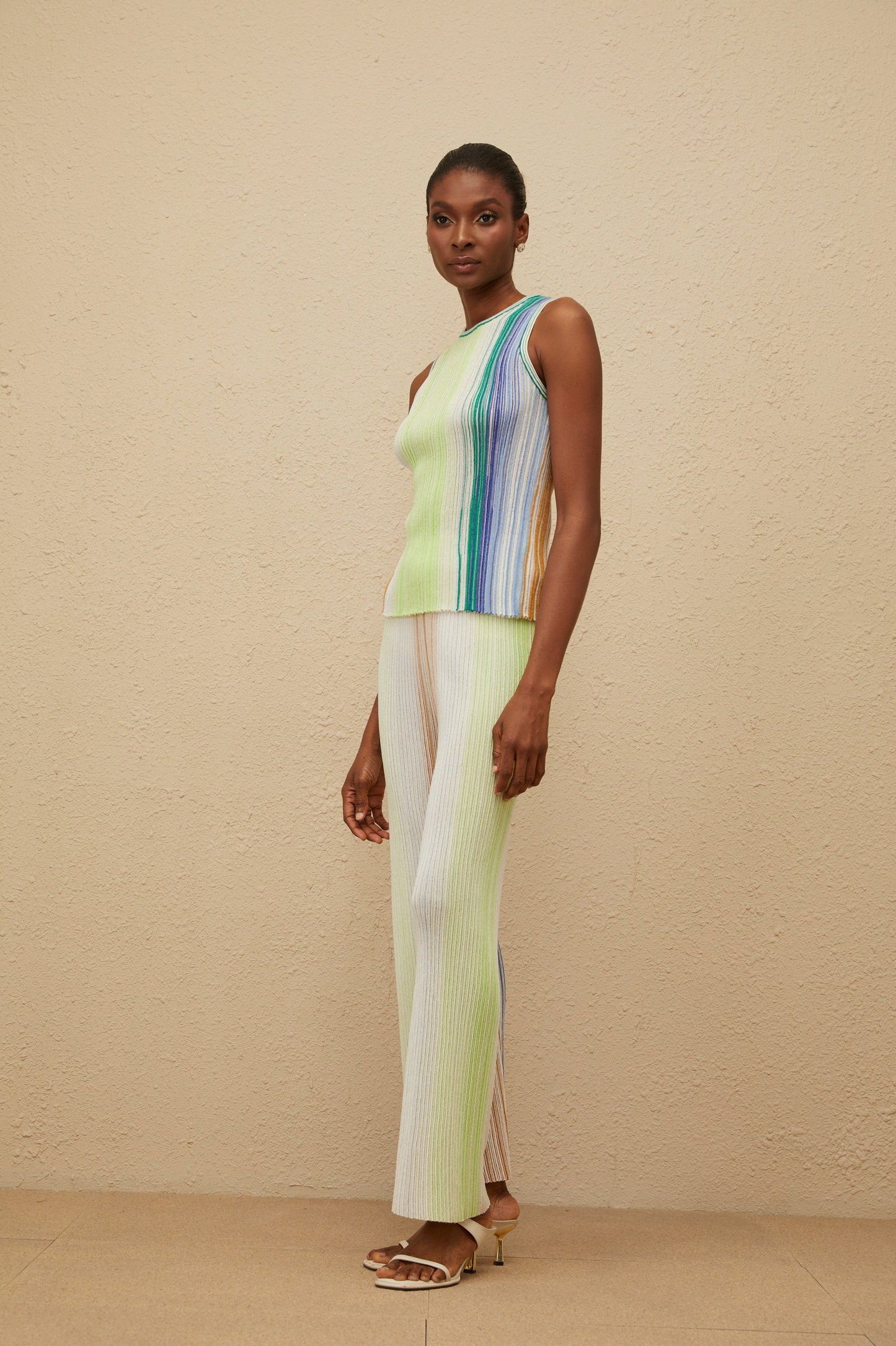 Ulysse Green Glitter Pleated Knit Top & Trousers Set