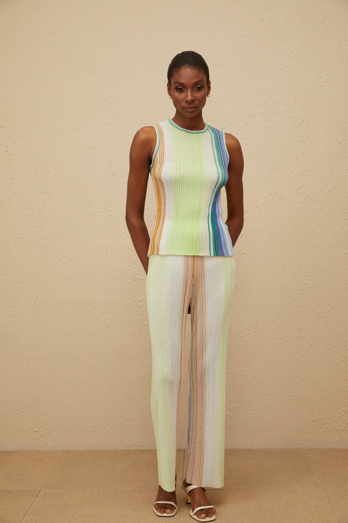 Ulysse Green Glitter Pleated Knit Top & Trousers Set