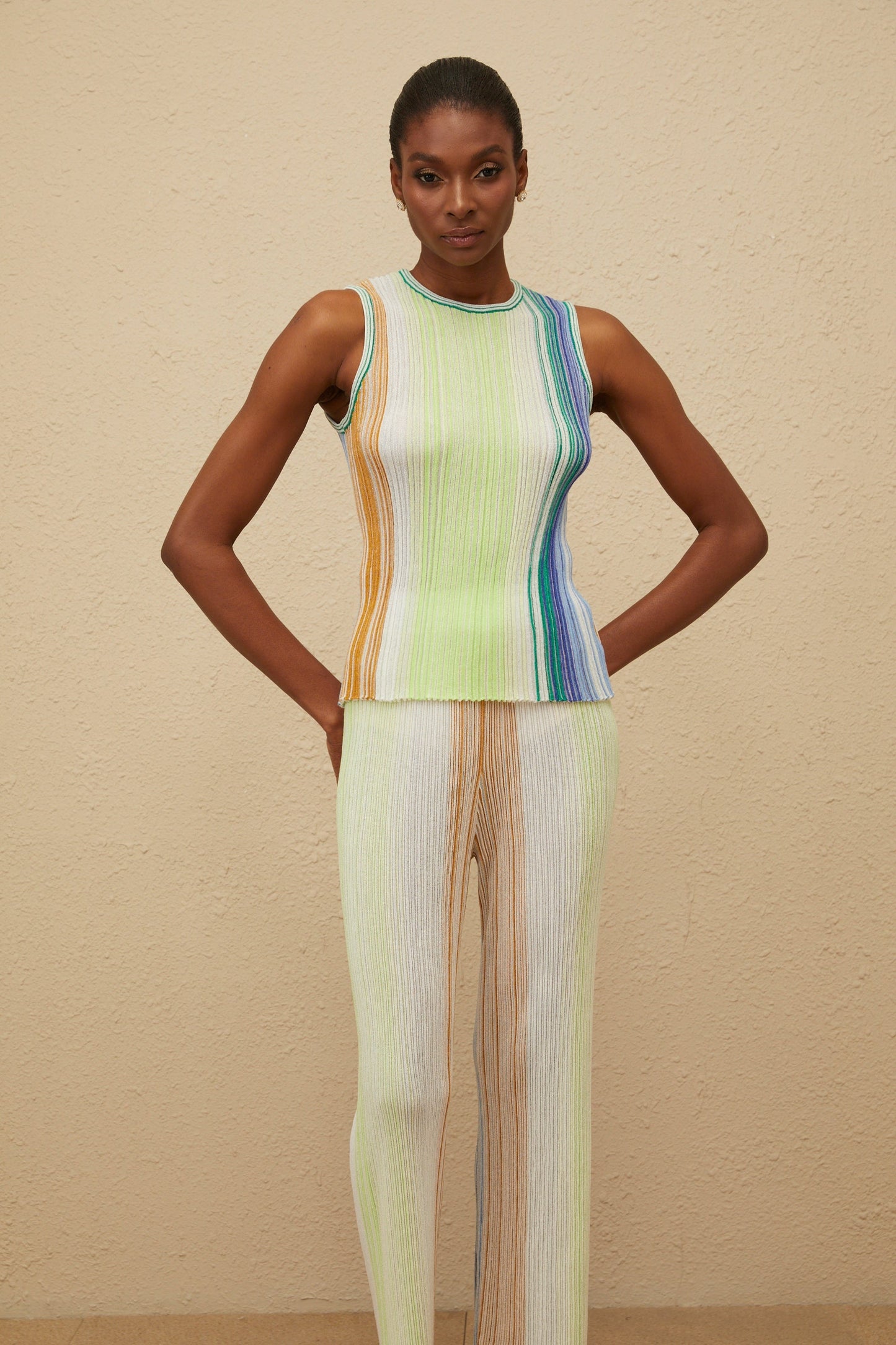 Ulysse Green Glitter Pleated Knit Top & Trousers Set