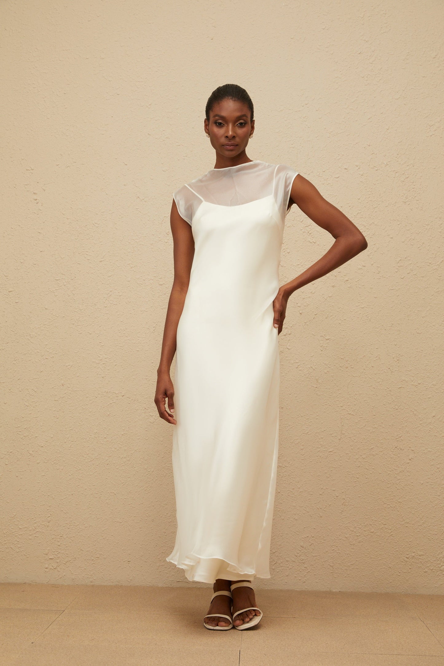 Epurée White Flared Tulle Maxi Dress