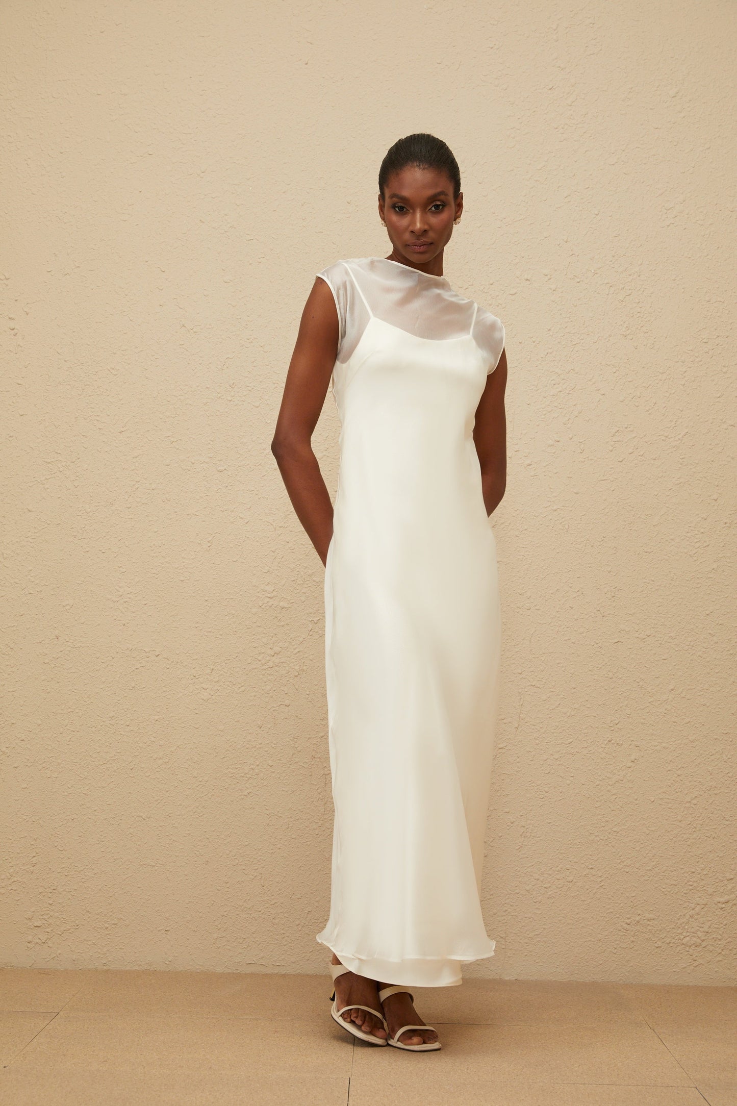 Epurée White Flared Tulle Maxi Dress