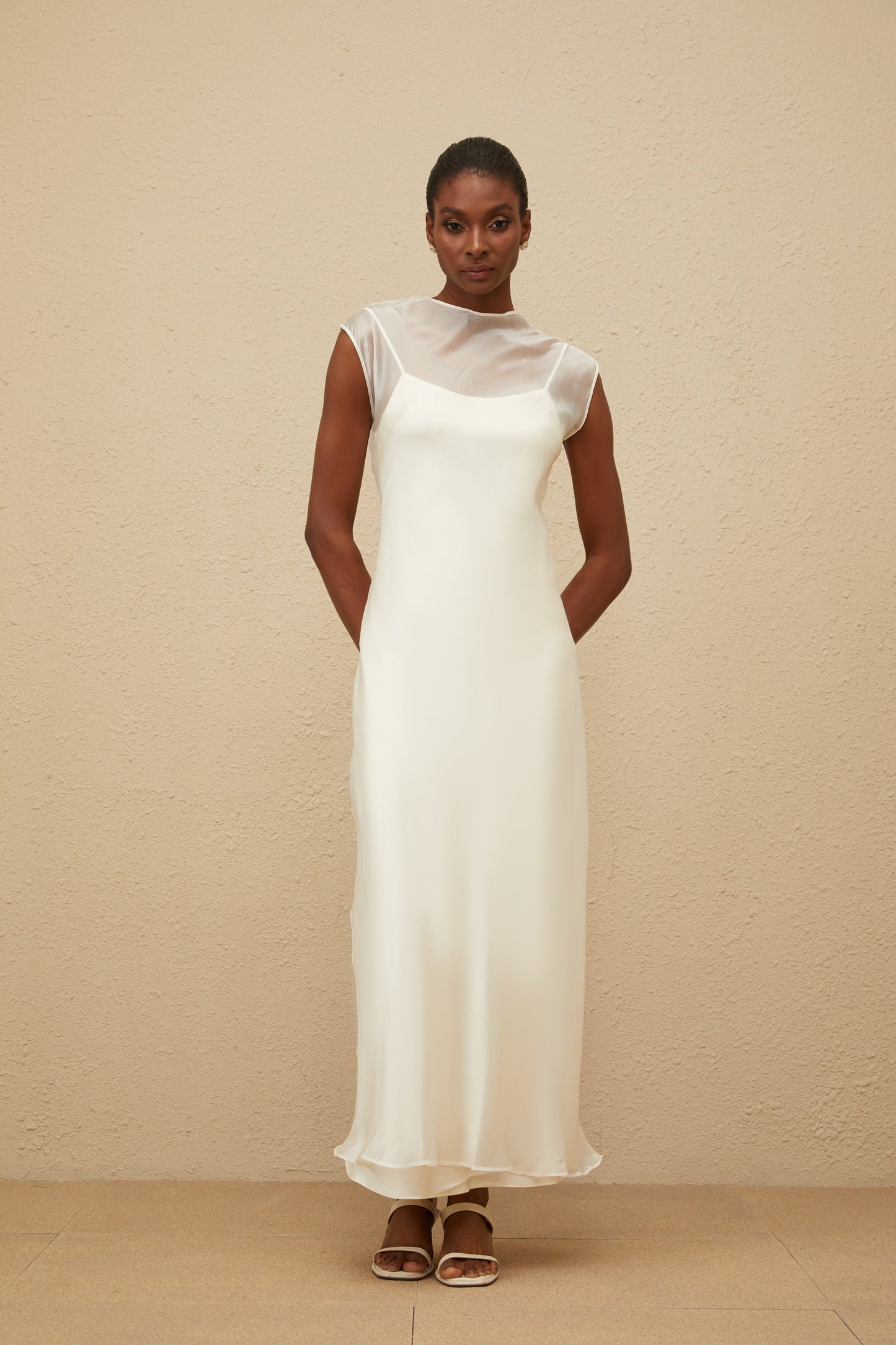 Epurée White Flared Tulle Maxi Dress