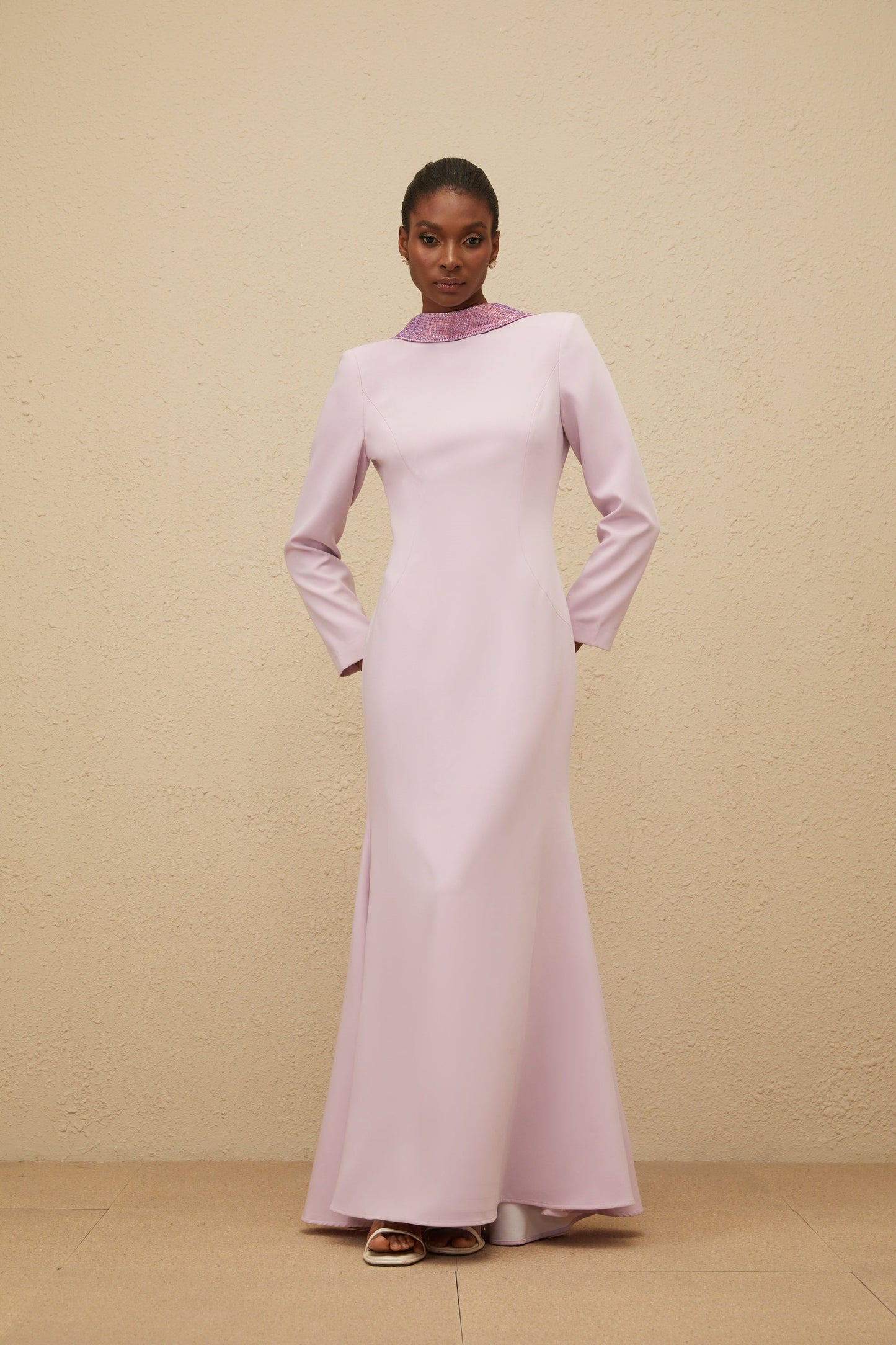 Délicatesse Purple Flared Open-Back Gown