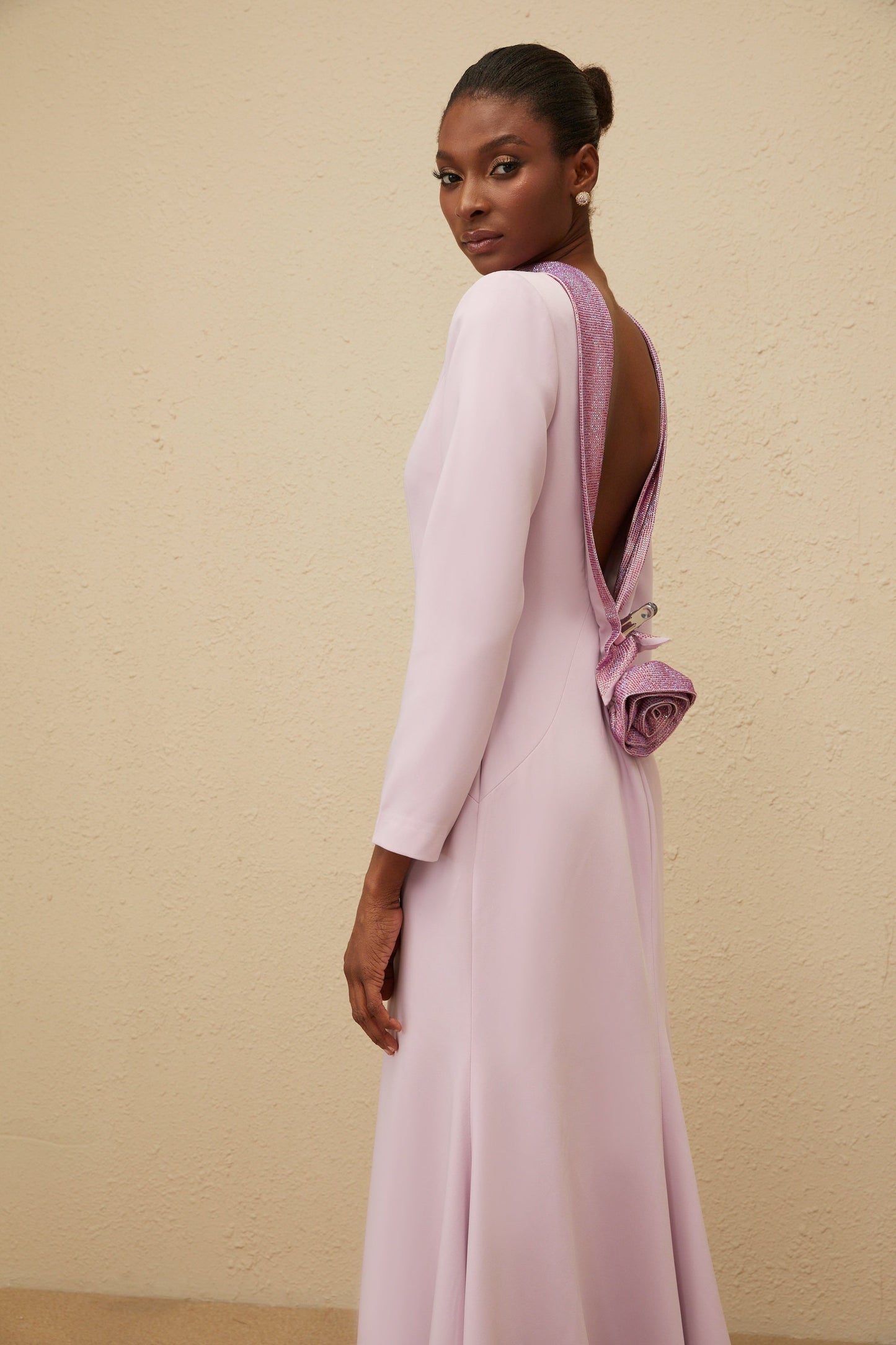 Délicatesse Purple Flared Open-Back Gown