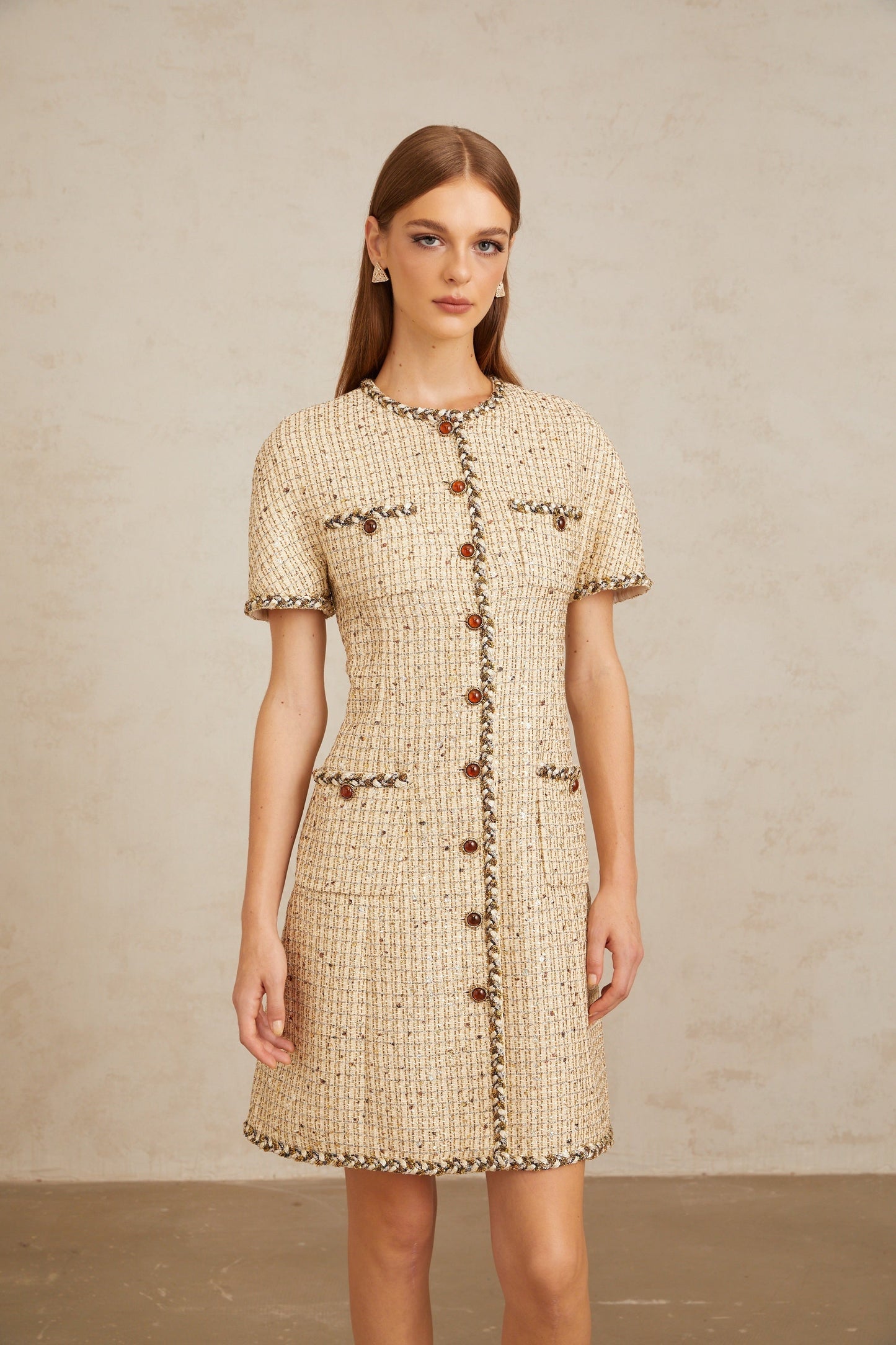 Énergie Neutral A-Line Tweed Mini Dress