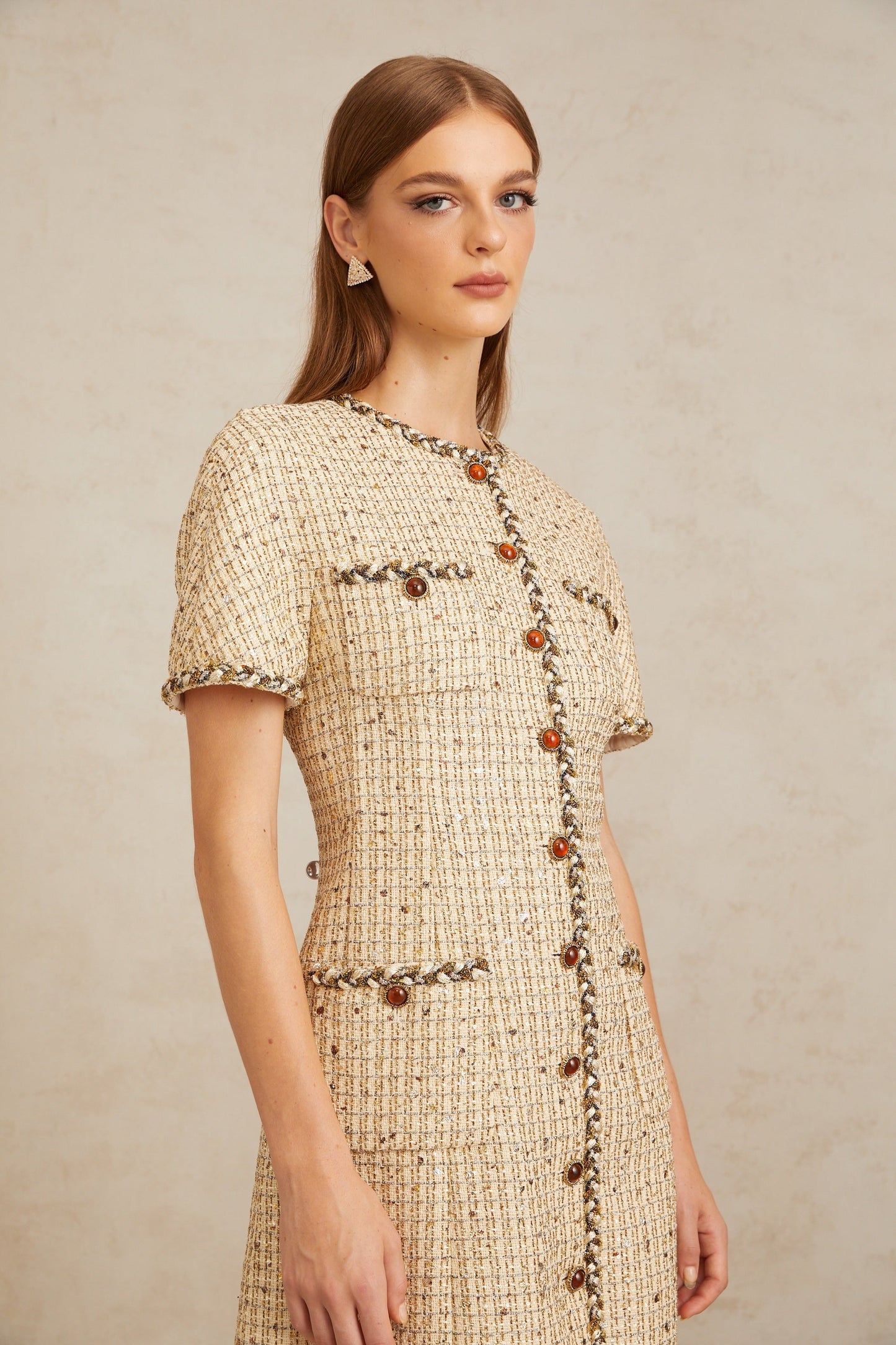 Énergie Neutral A-Line Tweed Mini Dress