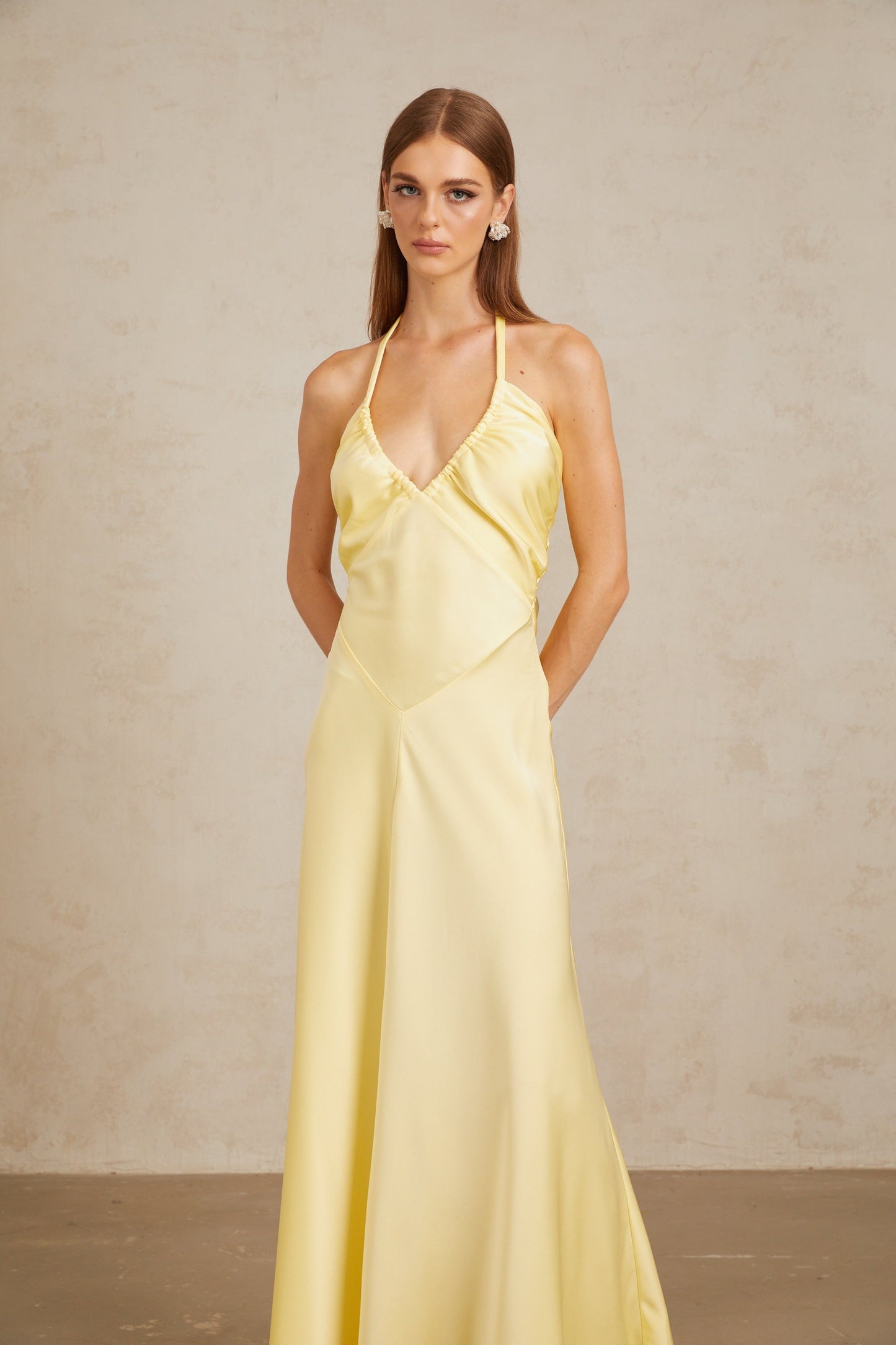 Hannele Yellow Self-Tie Halterneck Maxi Dress