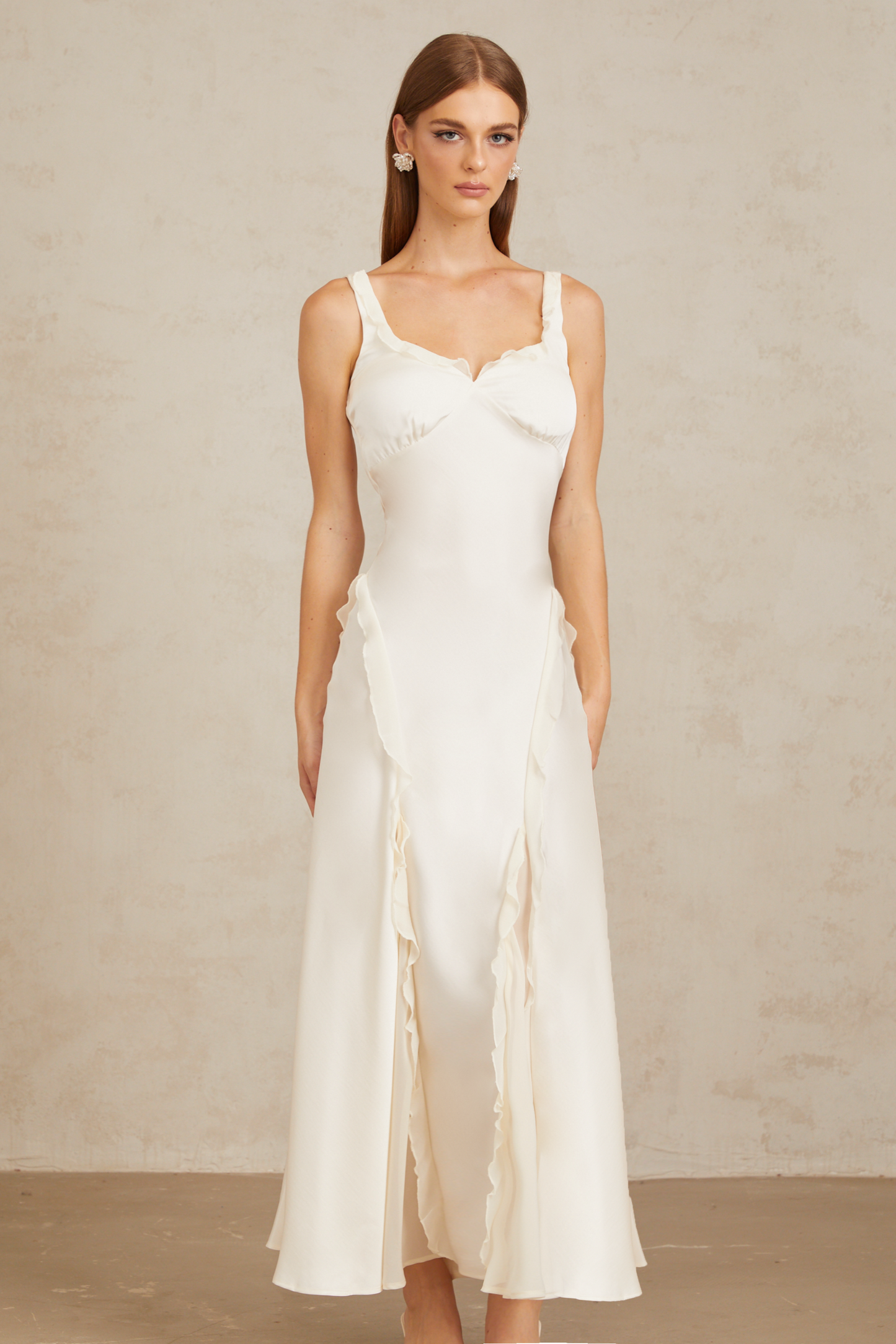 Eeva White Ruffled Trim Maxi Dress