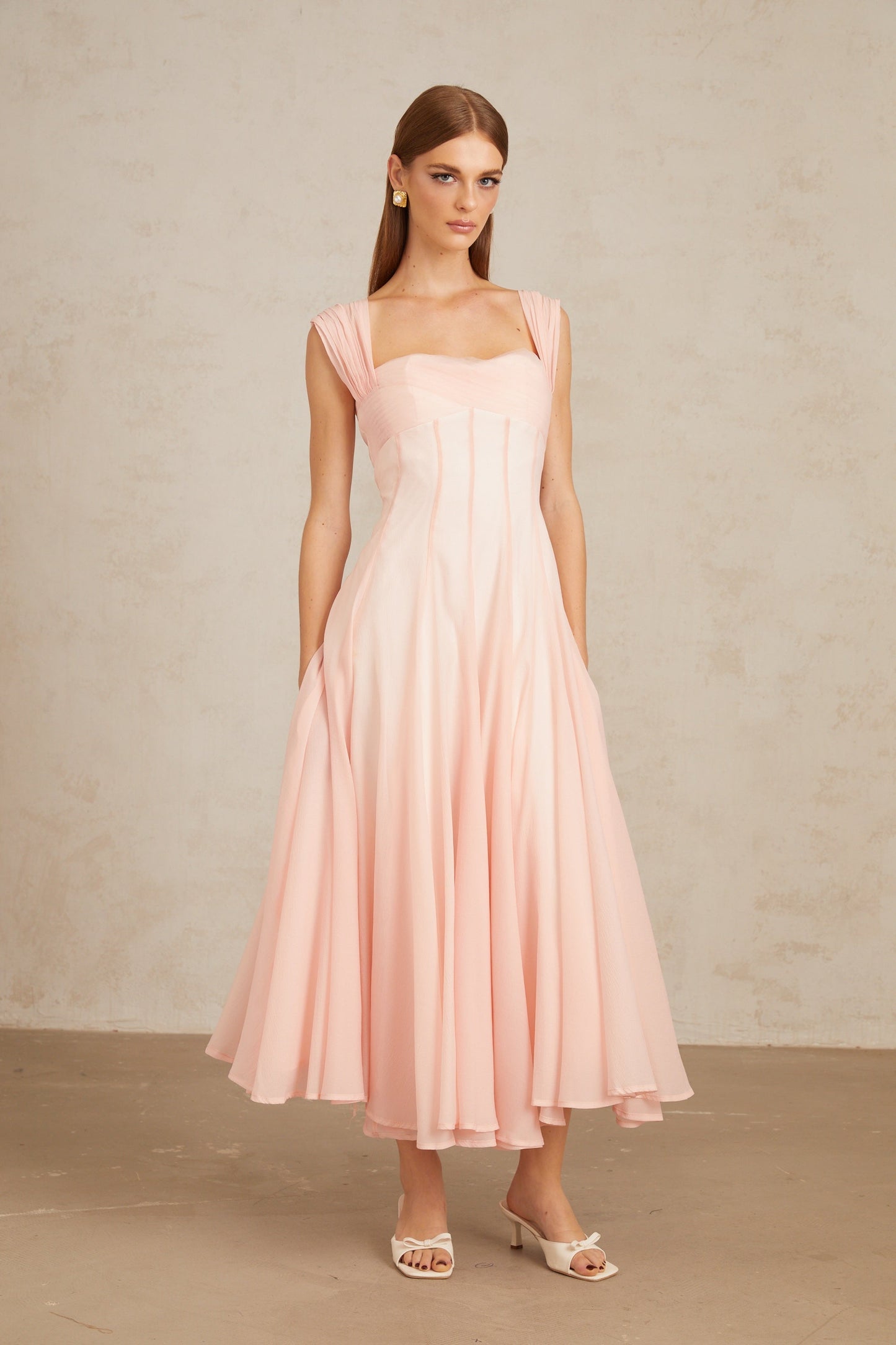 Érasme Pink Flounced Midi Dress