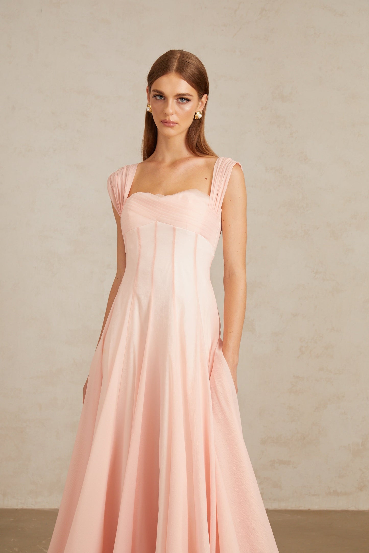 Érasme Pink Flounced Midi Dress