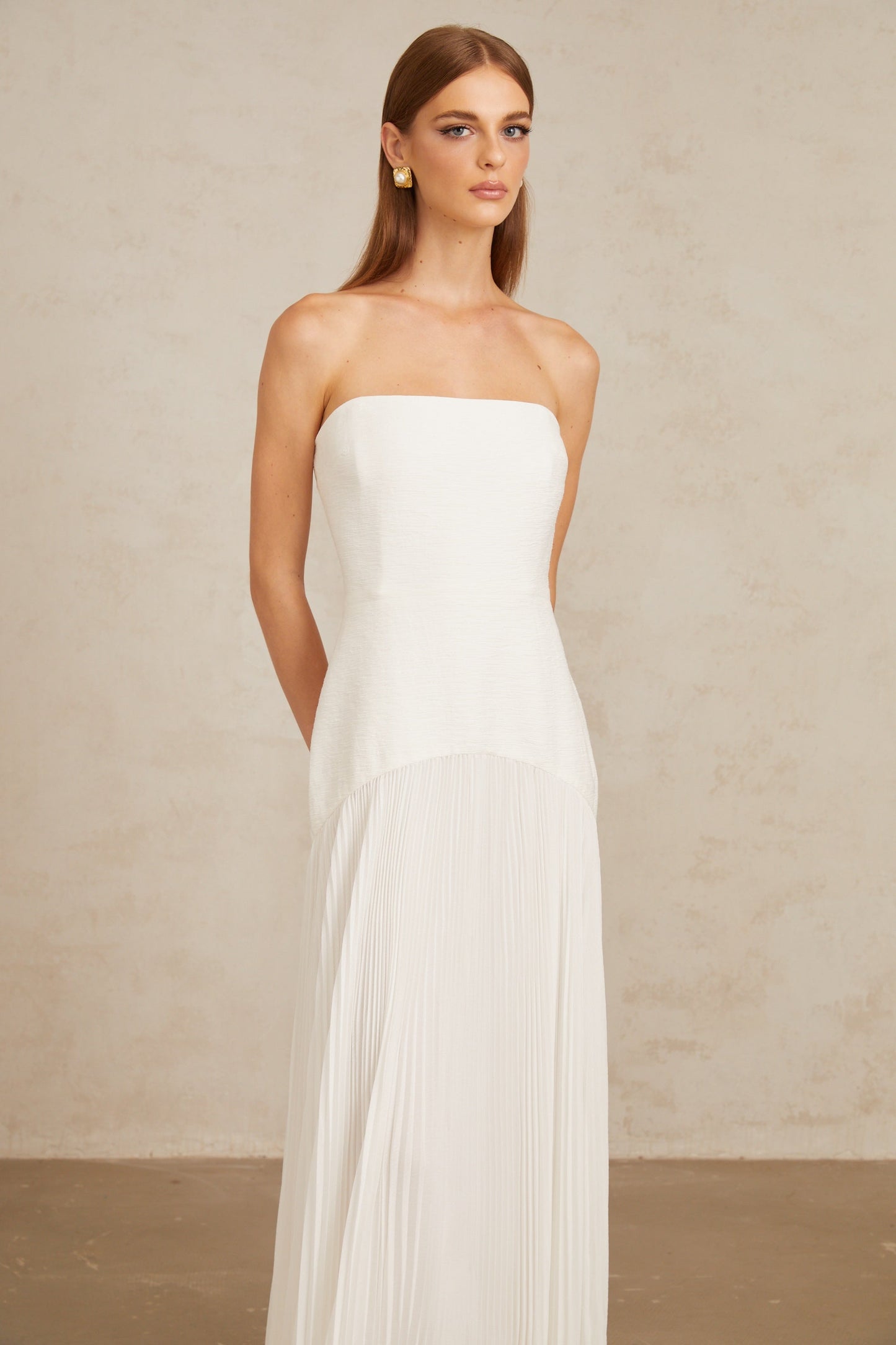 Helena White Off-Shoulder Tulle Panel Maxi Gown