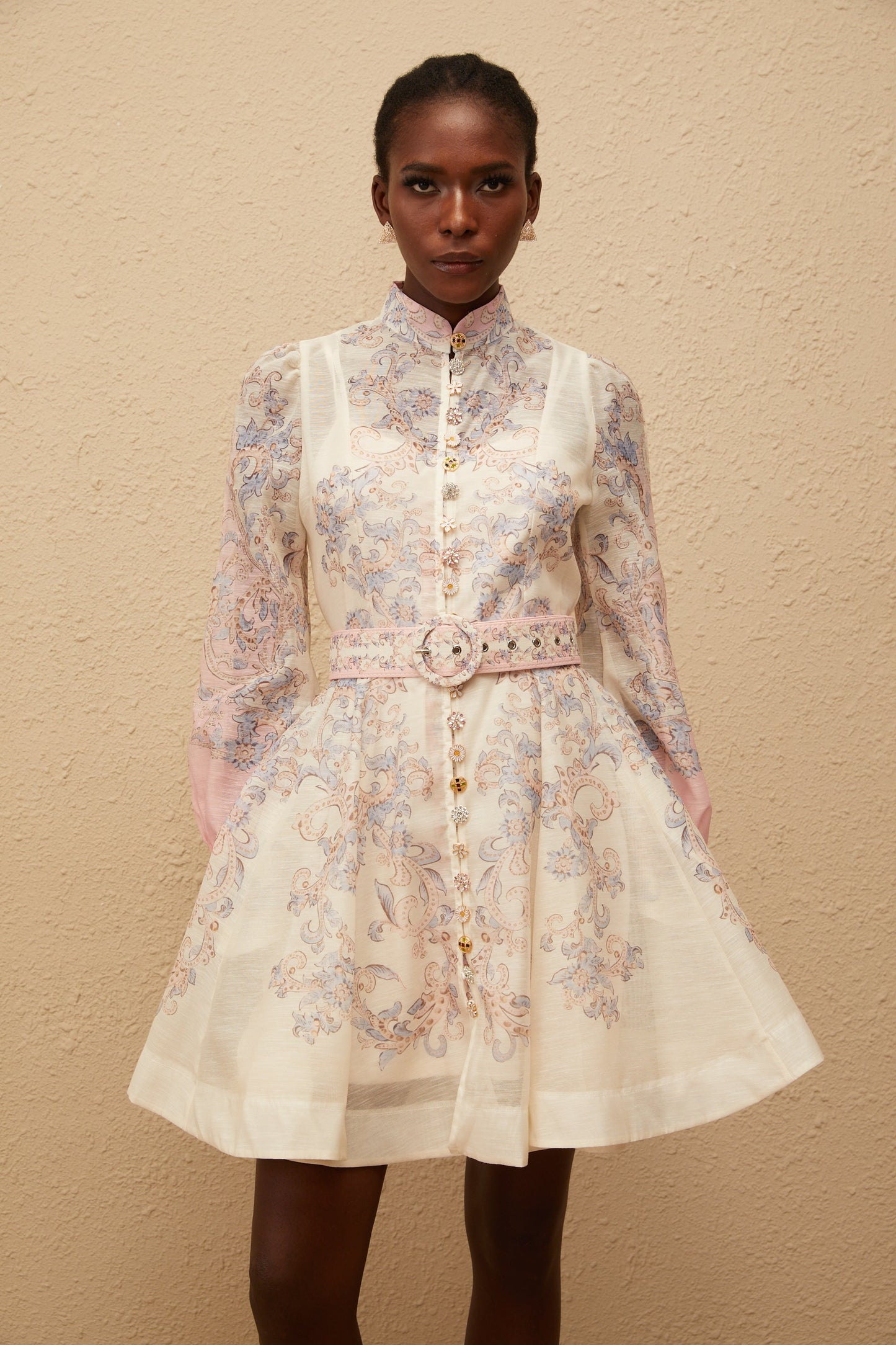 Fabienne Neutral Floral Print Mini Dress